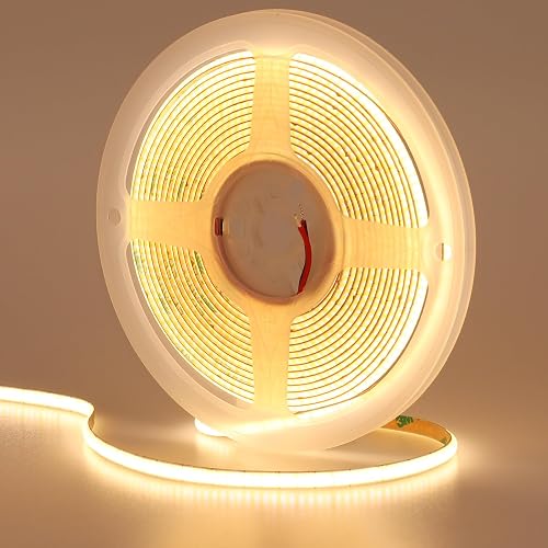 GOMING 12V 5mm Width COB LED Strip Light Warm White 3000K 16.4ft(5M) 2000LEDs CRI 93+ Uniform Glow Flexible Not Waterproof IP20 LED Tape Lights