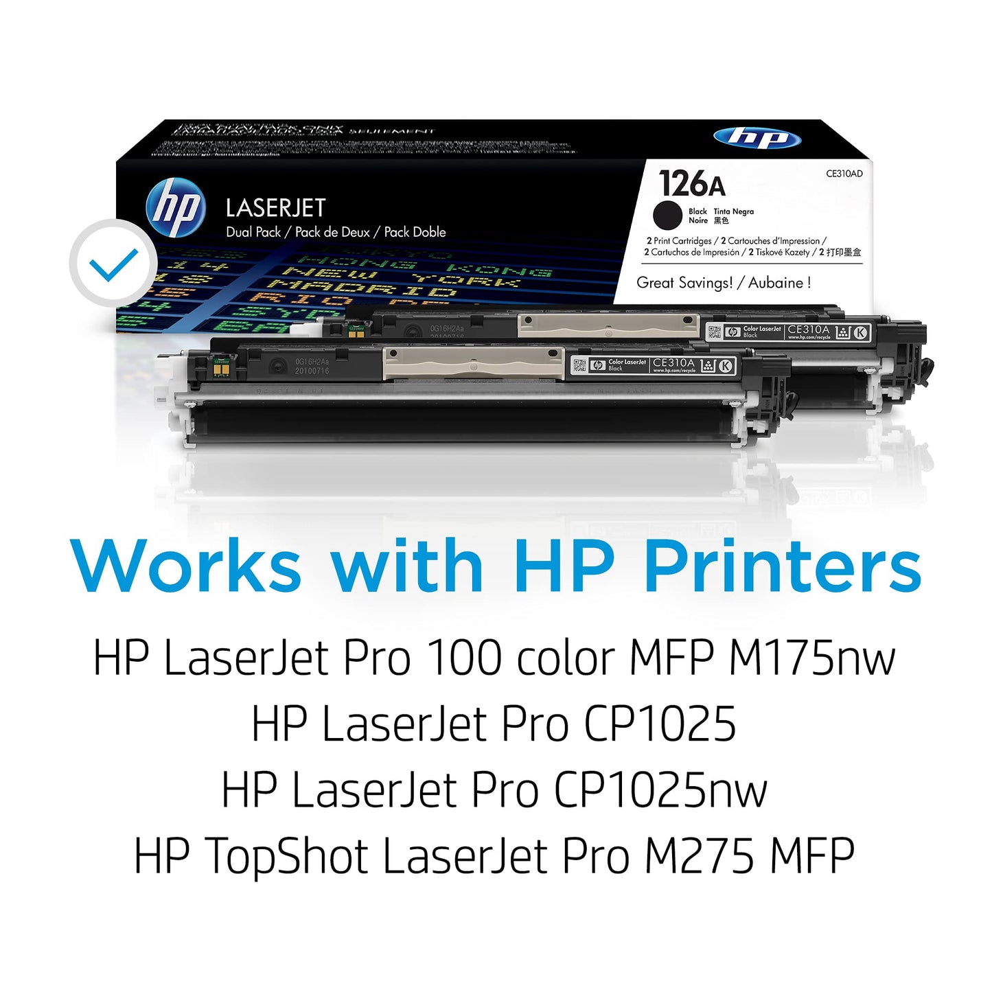 HP Original 126A Black Toner Cartridges (2-Pack) | Works LaserJet Pro 100 Color MFP M175 Series, LaserJet Pro CP1025 Series, TopShot LaserJet Pro M275