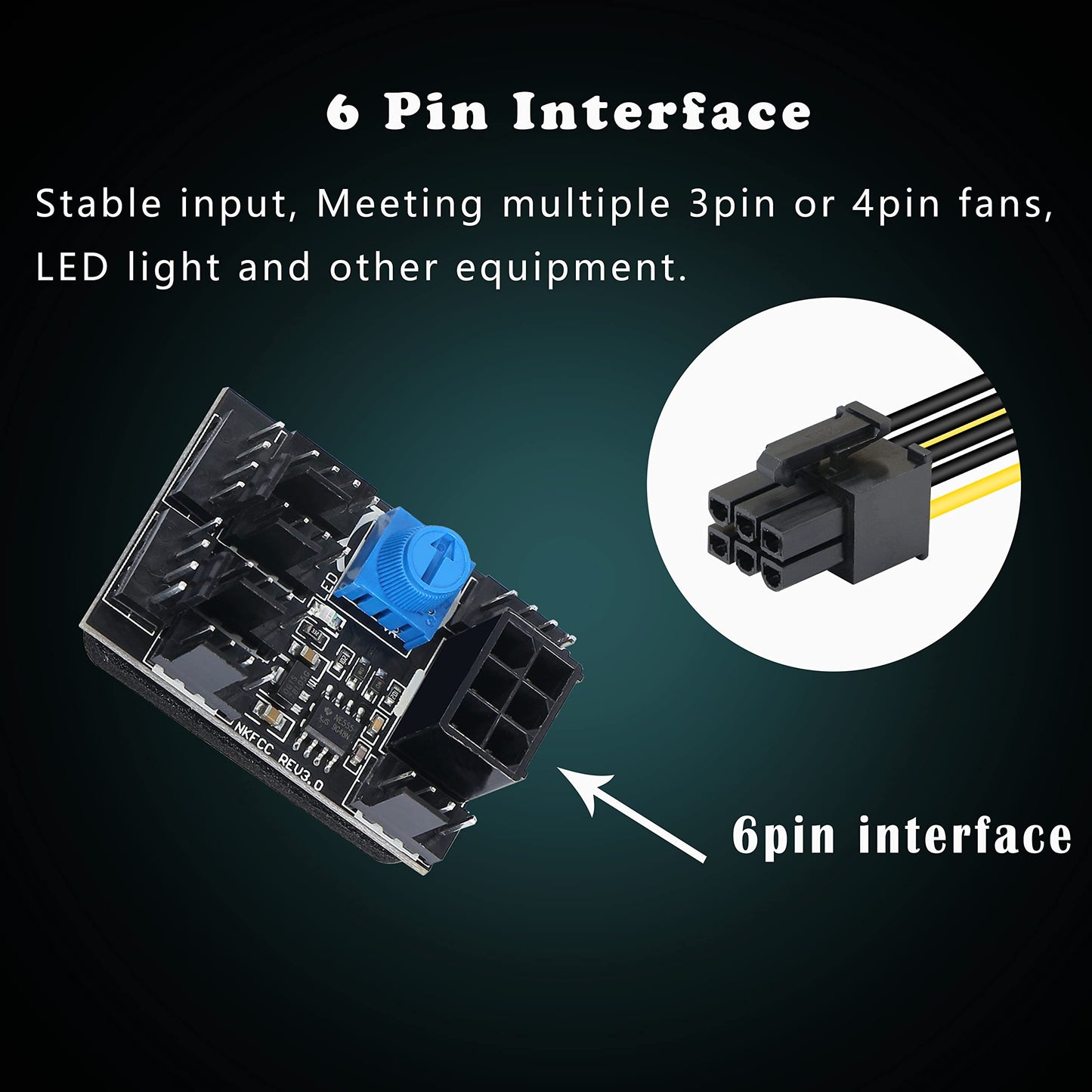 MEIRIYFA 4 Pin Fan Adapter PWM PC Chassis Cooling Fan Hub 8 Way Splitter DC12V Speed Controller with 6 Pin Power Port,Chassis Fan Pressure Regulating