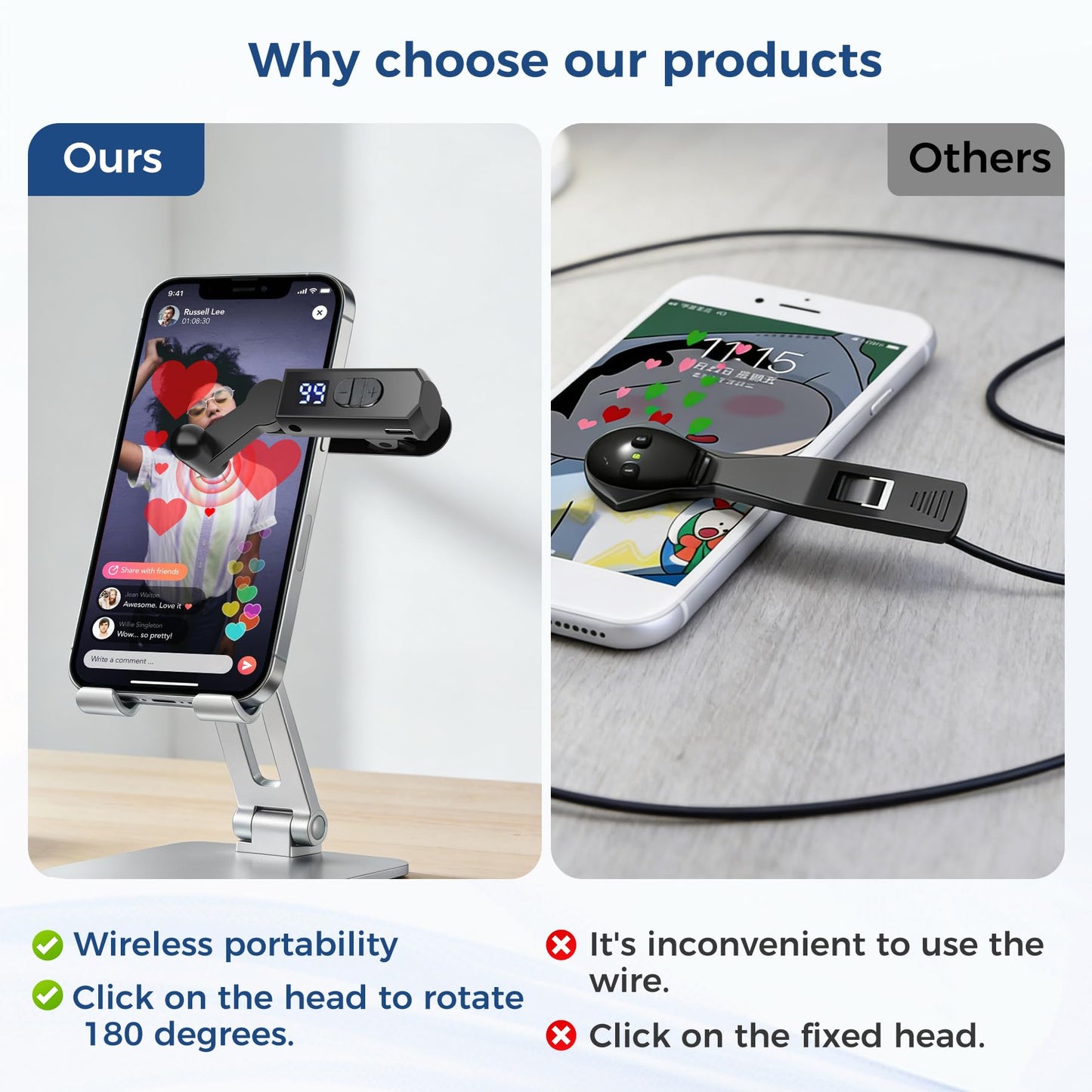 Rechargeable Auto Clicker for iPhone Android, Wireless Screen Tappers for Tiktok, Portable Phone Tapper for Smartphone, Live Broadcasts Likes