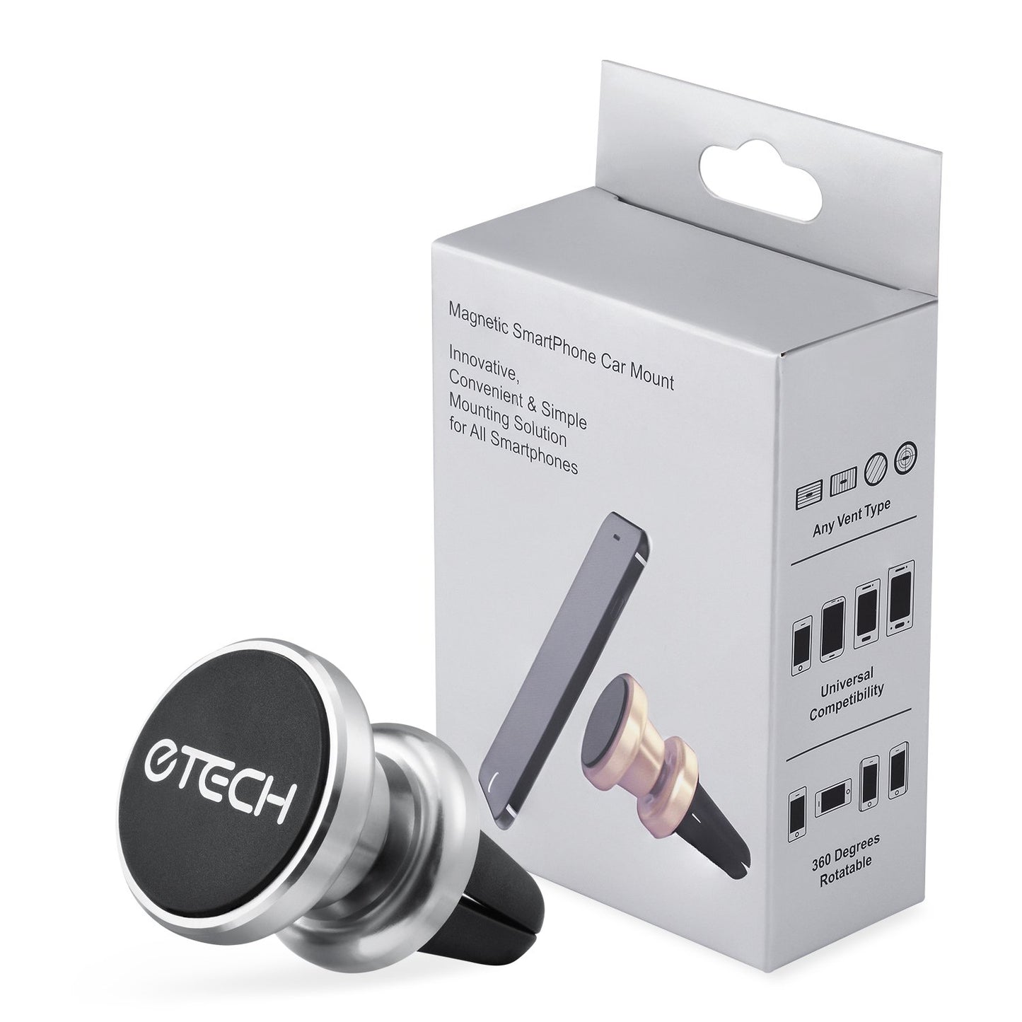 eTECH Magnetic Phone Car Mount Holder, Magnetic Mount Universal Air Vent (Silver)