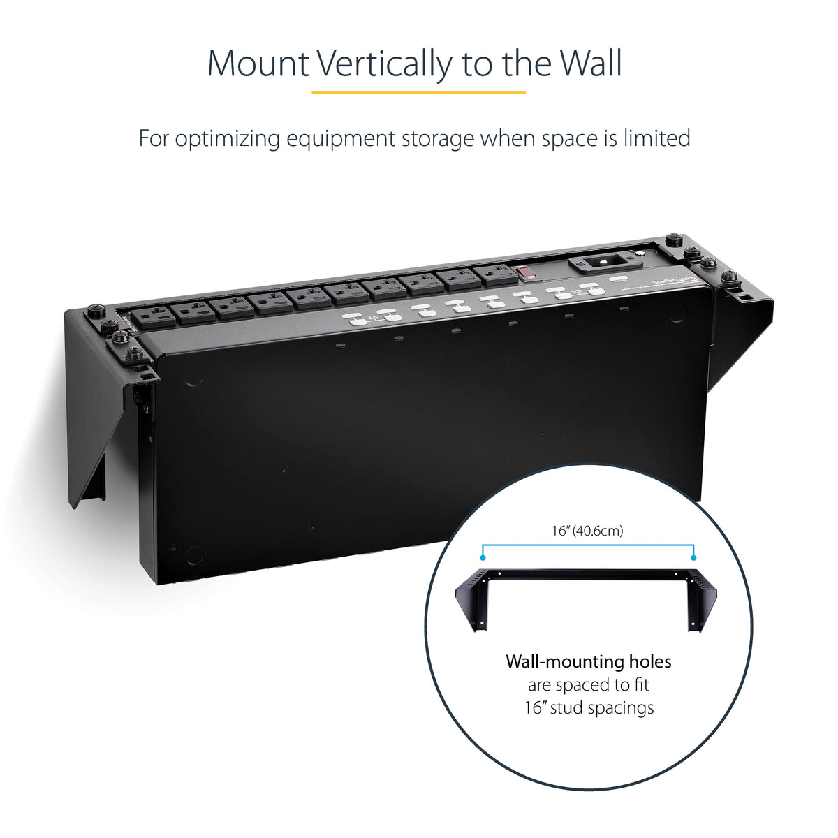 StarTech 3U Vertical Wall-Mount Rack Bracket, 19in, 150lb, TAA (RK319WALLV)