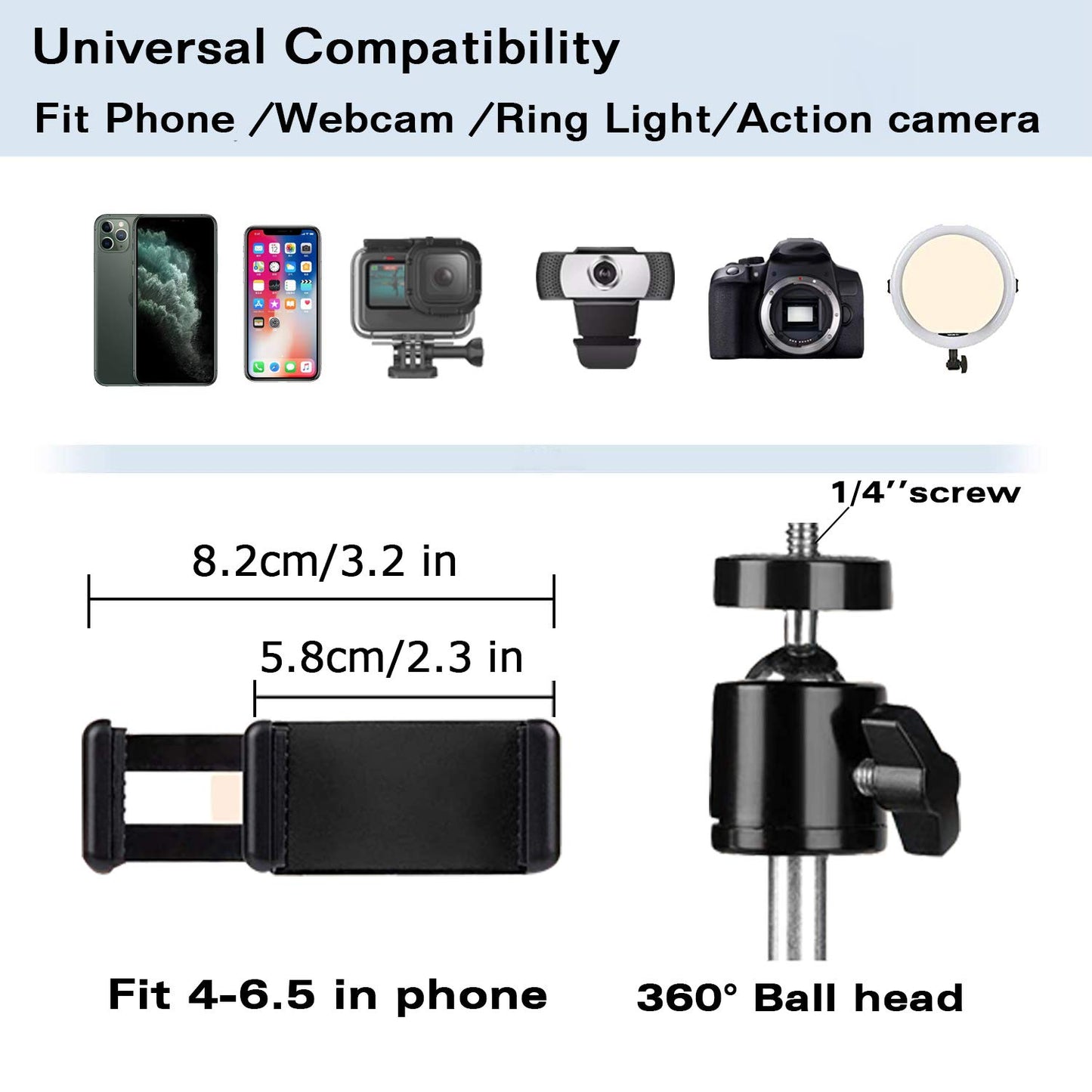 YIYANT Overhead Tripod Mount for Camera Webcam Ring Light, Over Head Articulating Arm with Phone Holder and Ball Head, Desktop Suspension Scissor