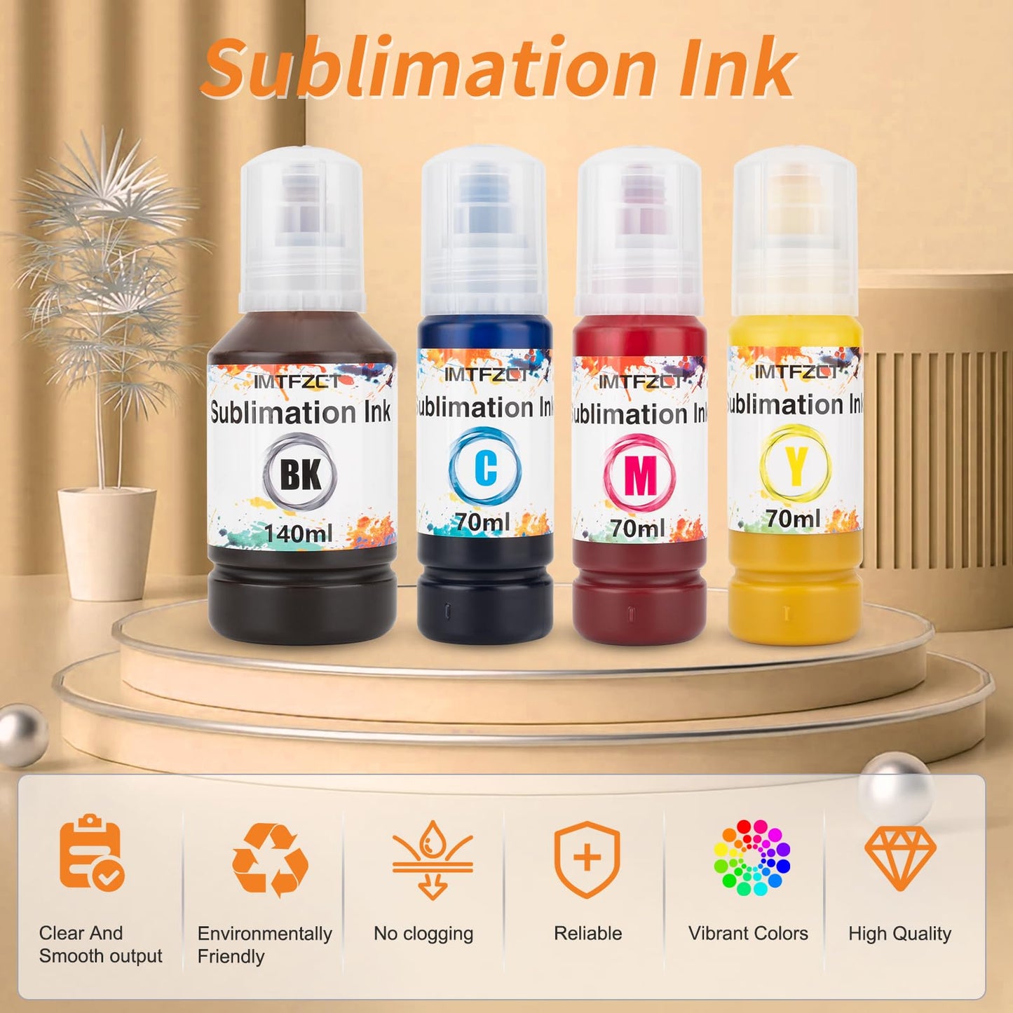 imtfzct Sublimation Ink Refilled Bottles with Heat Tape Compatible for ET-2800 ET2400 ET2720 ET2760 ET2750 ET4800 ET-2803 ET-2850 etc.High-Yield