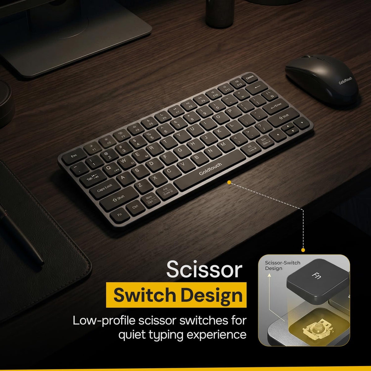 Goldtouch Trident Mini Wireless Keyboard, 78-Key Layout, 1 Count