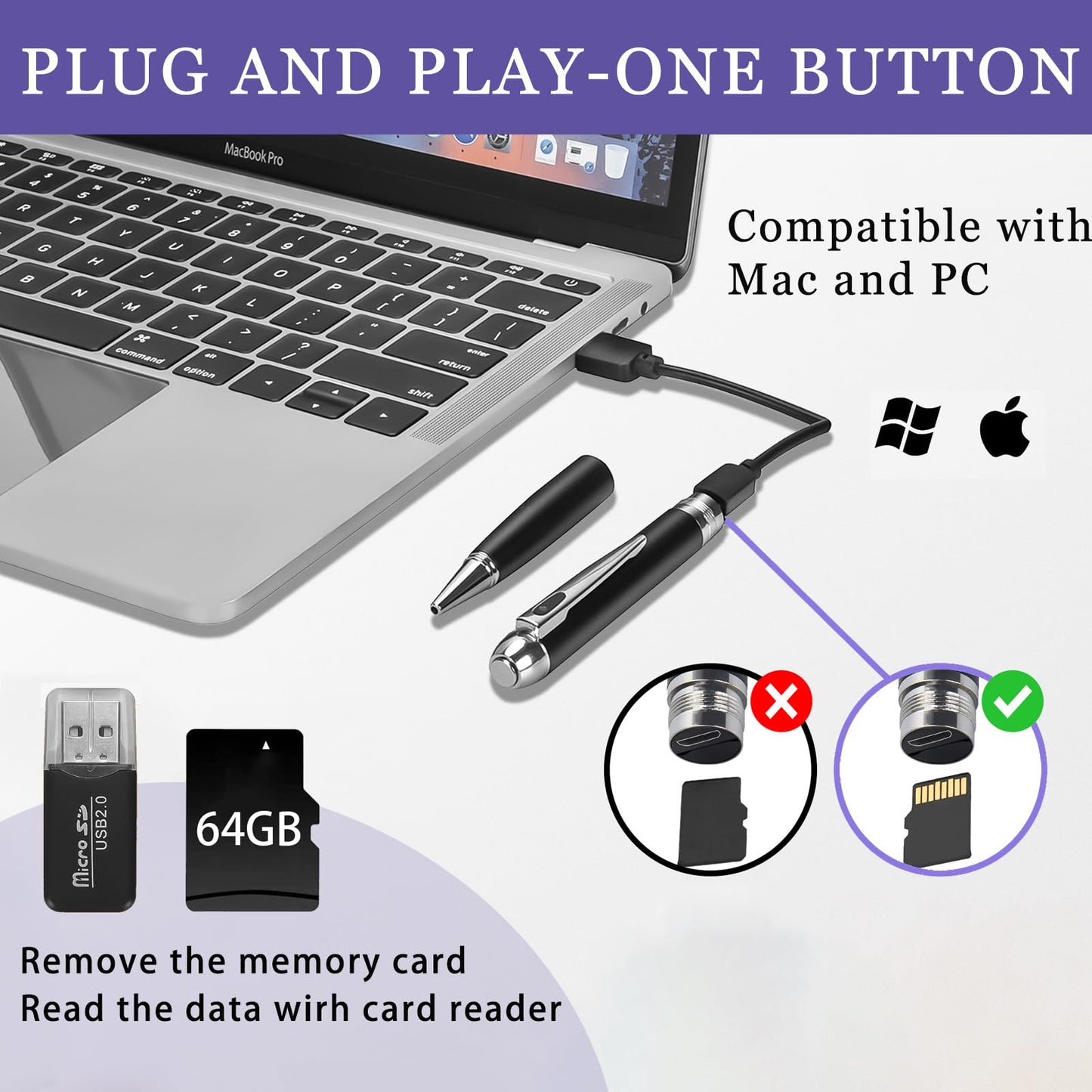 HIGSEEU 64GB Small Nanny Camera, 1080P Home Security Camera with Loop Recording, Rechargeable Mini Cameras for Home (P-01-XXXM)