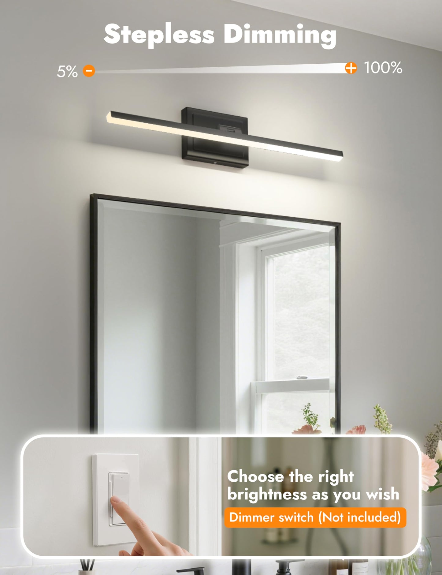 NIORSUN 24 Inch Modern Bathroom Light Fixture, 14W 5CCT Dimmable LED Black Bathroom Vanity Lights Over Mirror, Vanity Lights for Bathrooms Restroom