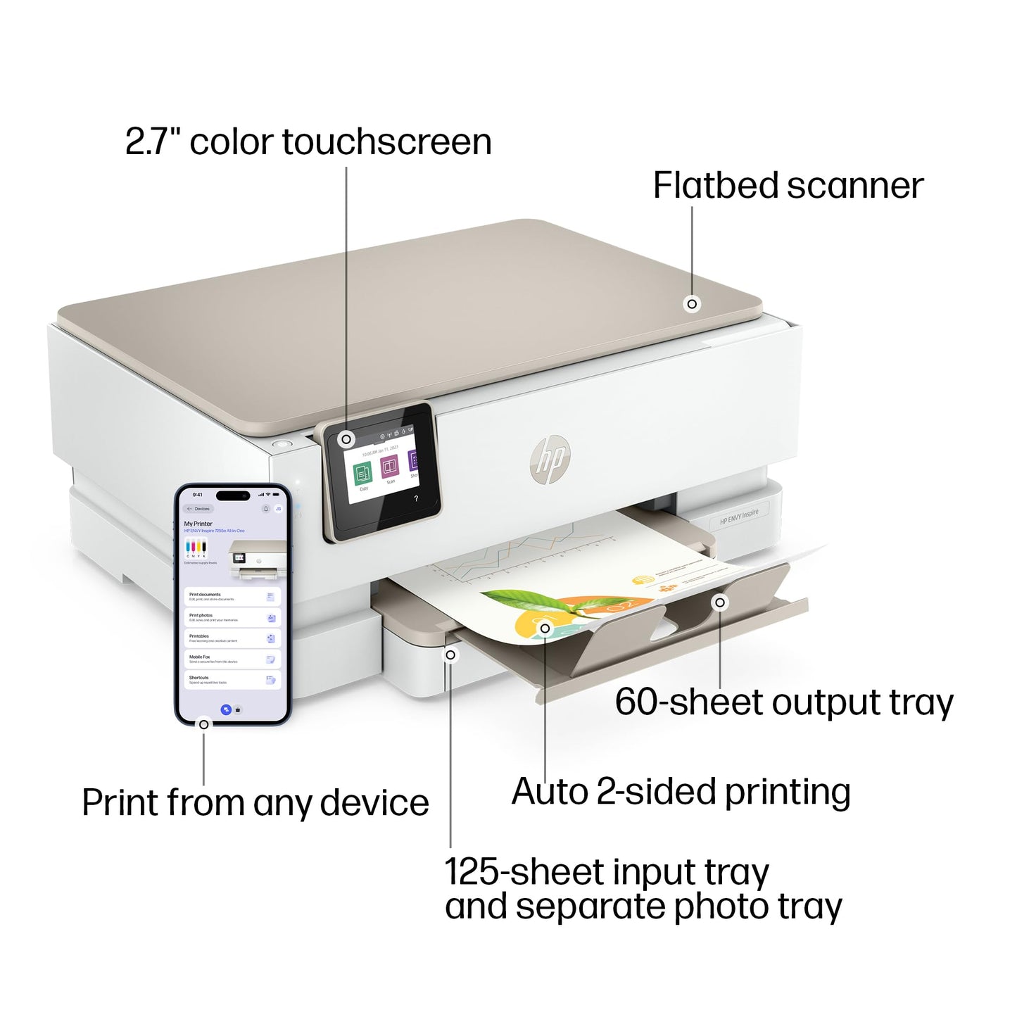 HP Envy Inspire 7255e Wireless Color Inkjet Printer, Print, scan, copy, Easy setup, Mobile printing, Best-for-home, 3 month Instant Ink trial