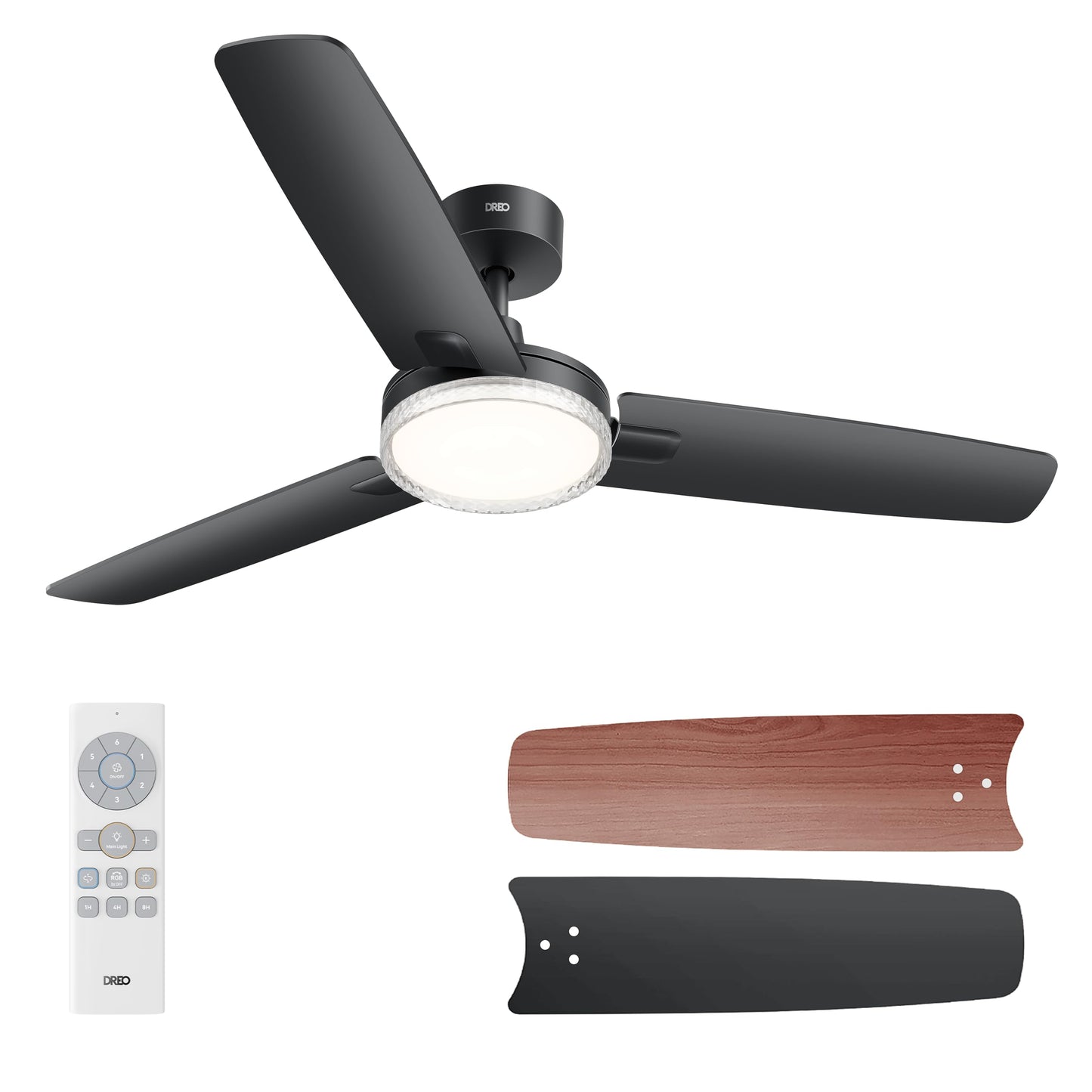 DREO 42'' Ceiling Fans with Lights, Low Profile Ceiling Fan with Light and Remote Control, Indoor Bedroom Living Room, 22dB Quiet DC Motor