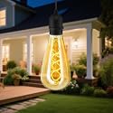 Solar-Powered Edison Hanging Lanterns - Vintage Amber Glass, IP65 Waterproof, Warm White 8-12H Outdoor Lighting for Patio & Garden