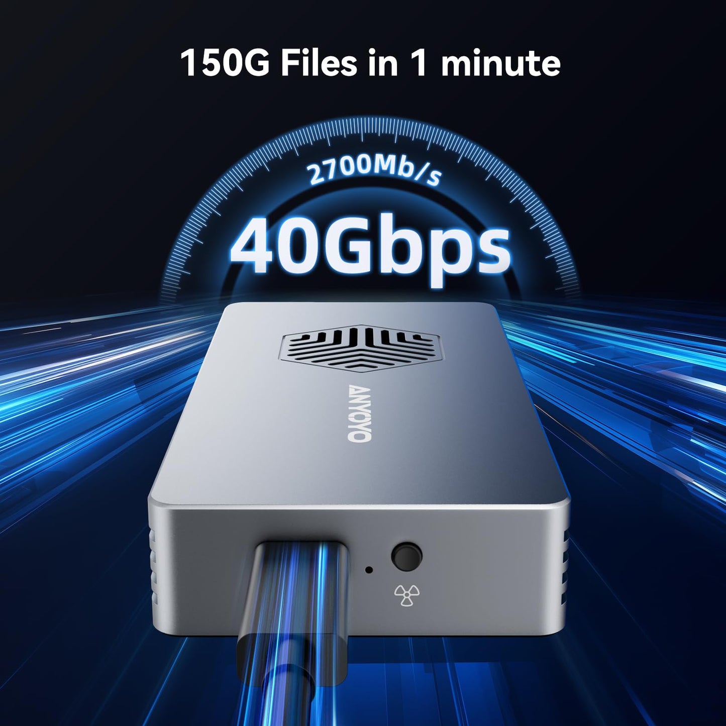 ANYOYO 40Gbps M.2 NVMe SSD Enclosure with Cooling Fan, Aluminium Alloy Enclosure Compatible with Thunderbolt 4/3/USB4, Support M/B+M Key SSD