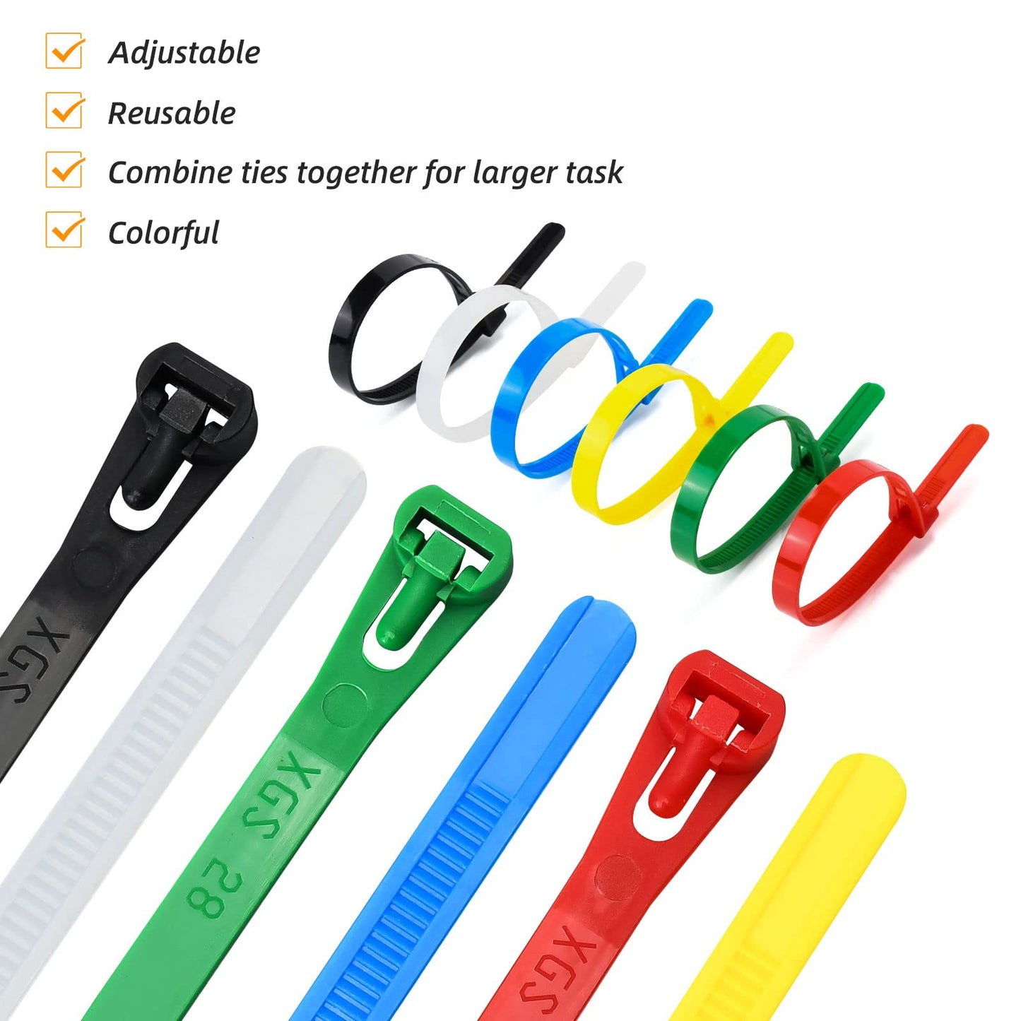 CSZD Releasable Zip Ties, Reusable Nylon Cable Ties 8 inch, Adjustable Wire Ties for Office Home Garden Use, 100 Pcs, Multicolor