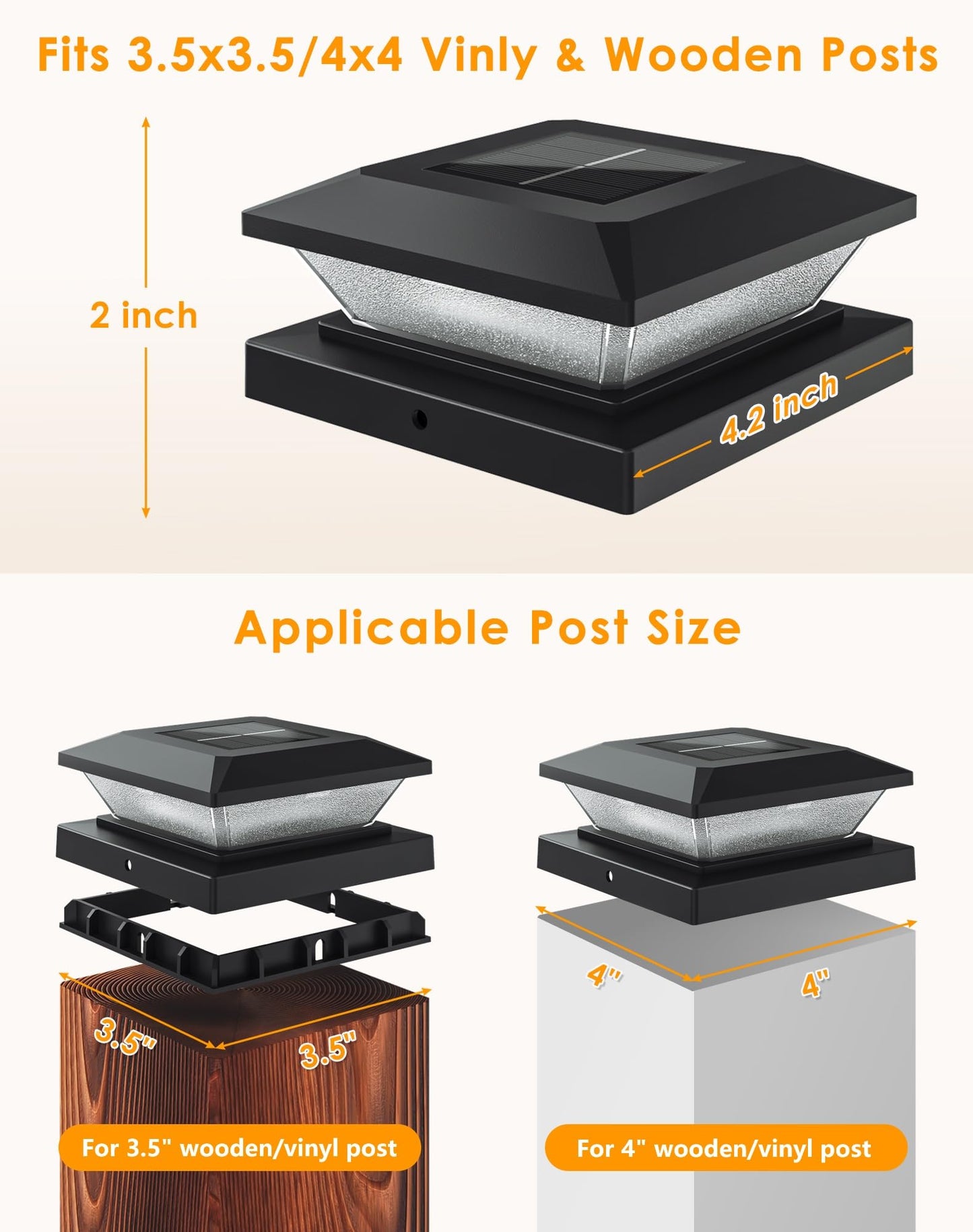 4x4-Solar-Post-Cap-Lights-Outdoor 12 Pack Solar Powered Fence Post Lights 3 Lighting Modes Deck Postcap Light for 3.5x3.5 4x4 Wood/Vinyl Posts LED