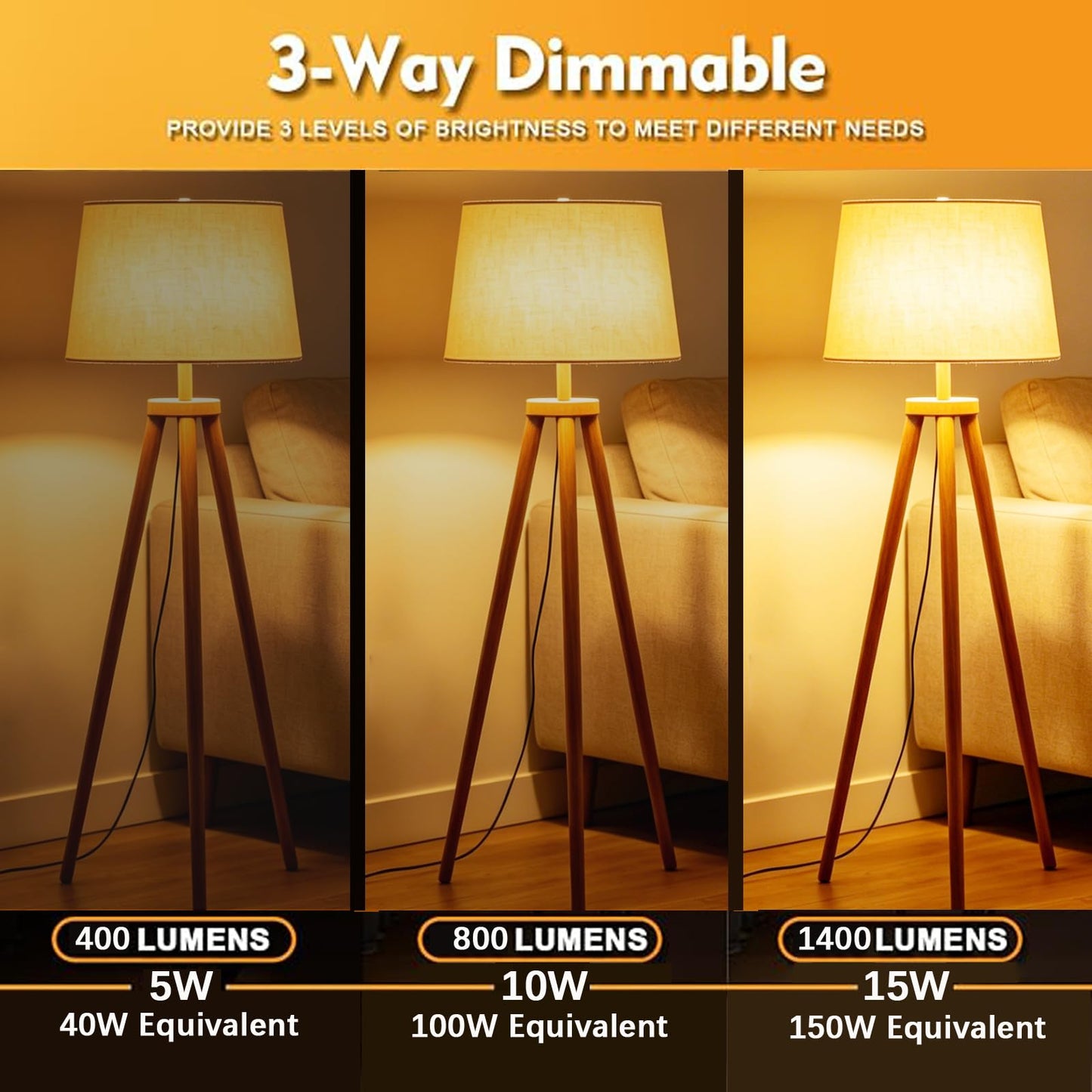 Ajuns 3Way Light Bulb Amber 40/100/150W Equivalent 1800k Light Bulbs