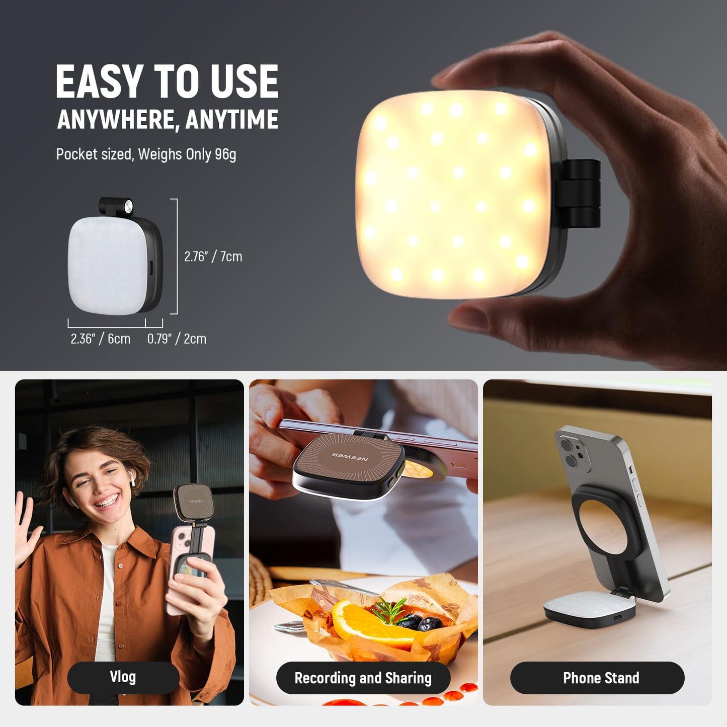 NEEWER BASICS Magnetic Selfie Light Compatible with MagSafe iPhone,CRI95 700lx/0.3m Folding LED Phone Fill Ring Lighting with Mirror for Zoom Makeup