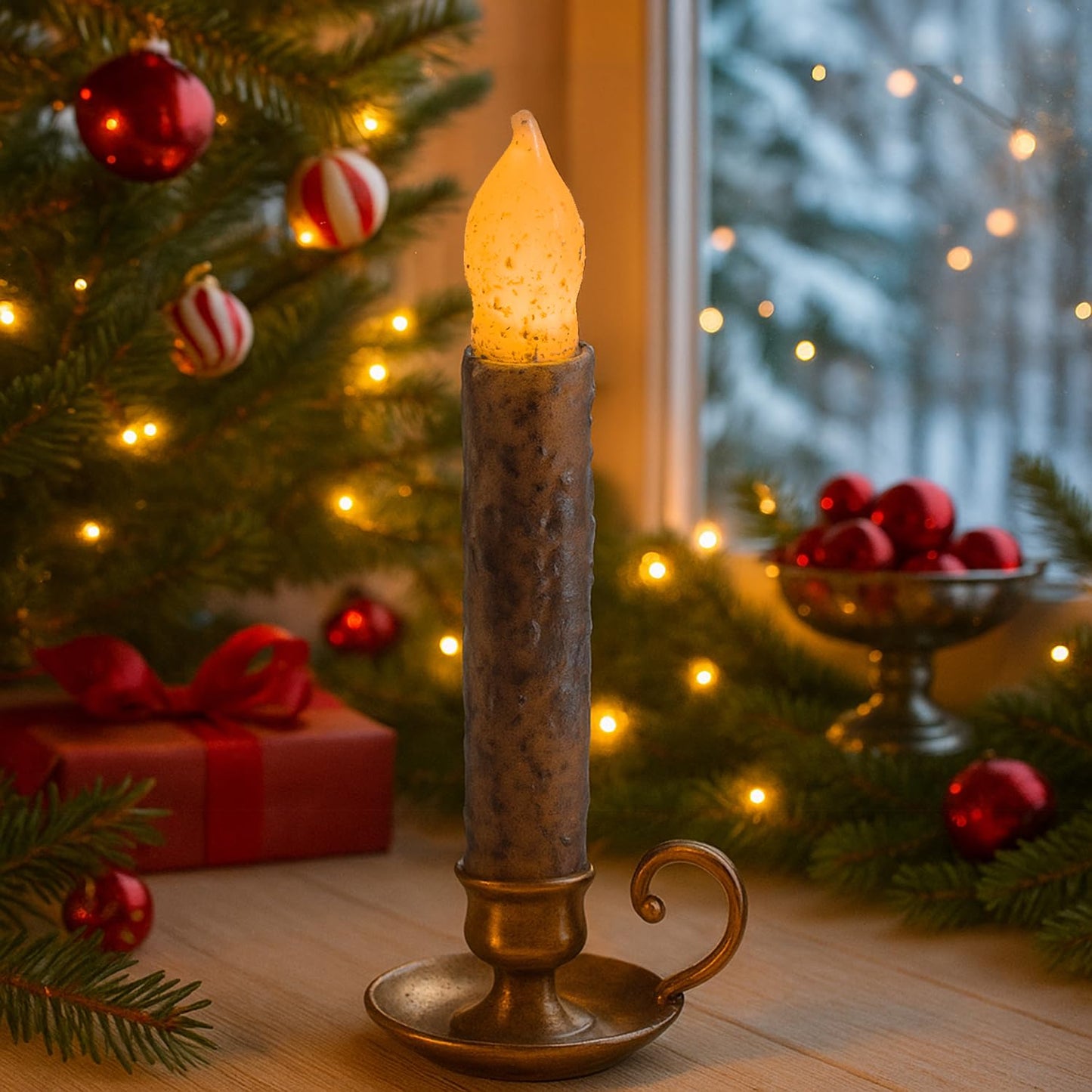 Aulaygo 6.5'' Real Wax Taper Primitive Candles Battery Operated 6 Packs Electric Flickering Flameless Candle for Country Room Dining Table Window
