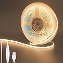 Clearhill 5V 5mm Width USB COB LED Strip Lights with Dimmable Switch,9.84FT/3M,Warm White 3000K,400LEDs/M,8W/M,CRI90,2250lm,Electroplated Double-Sided