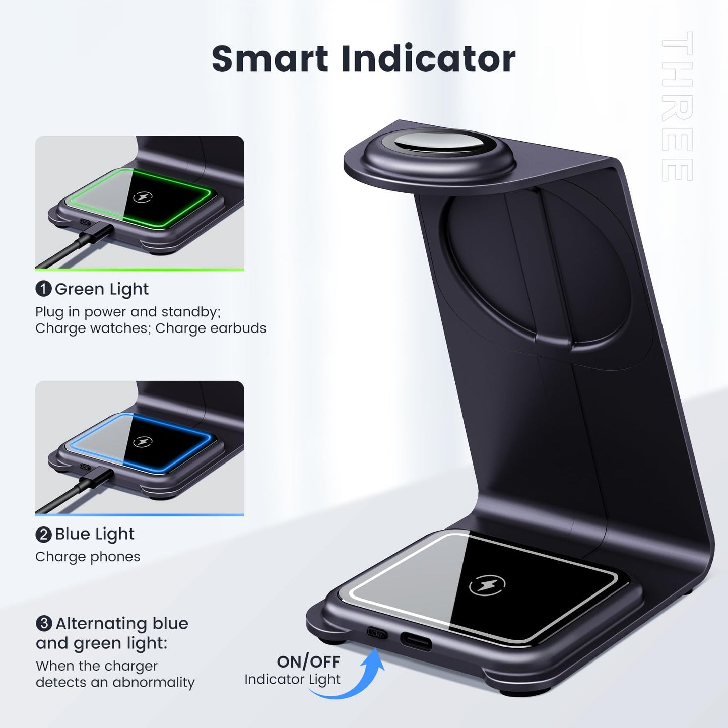 LEKOYE Magnetic 3 in 1 Wireless Charging Station for MagSafe iPhone and Multiple Apple Devices - Purple