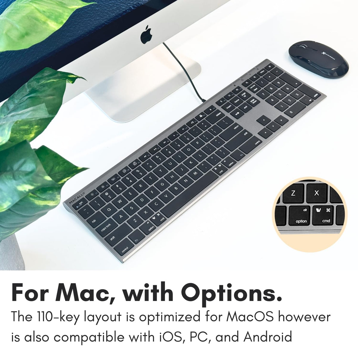 Macally Wired Keyboard for Mac (Upgraded Dual USB A + C Plug) - USB C Keyboard - Ultra Slim, 20 Shortcuts, 110 Scissor Keys - Compatible with Apple