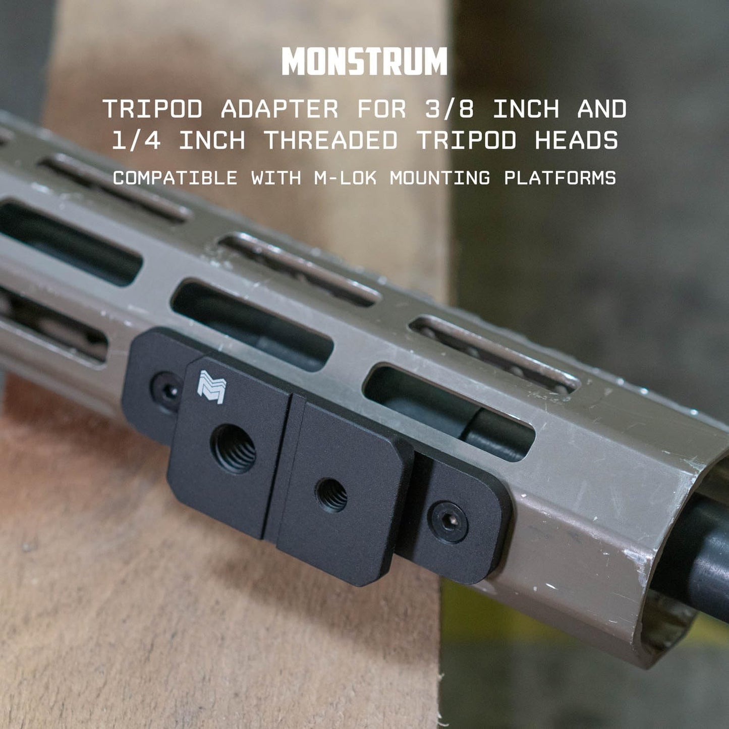 Monstrum Tripod Adapter for 3/8 inch or 1/4 inch Threaded Tripod Heads | Compatible with M-LOK mounting Platforms