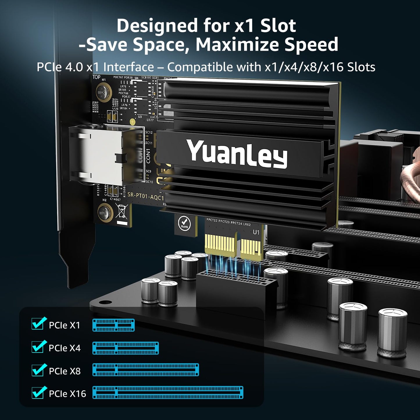 10G PCIe Network Card, YuanLey 10G Base-T Ethernet Card with Marvell AQC113 Conrtoller, PCIE to 10Gb RJ45 Ethernet Adapter NIC Compatible with PCI