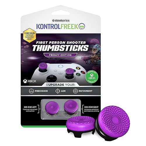 KontrolFreek FPS Freek Frenzy for Xbox One and Xbox Series X Controller | Performance Thumbsticks | 1 High-Rise, 1 Mid-Rise | Purple/Black