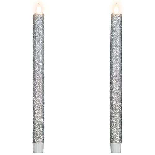 Northlight LED Flameless Flickering Taper Glittered Christmas Candles - 11" - Silver - Set 2