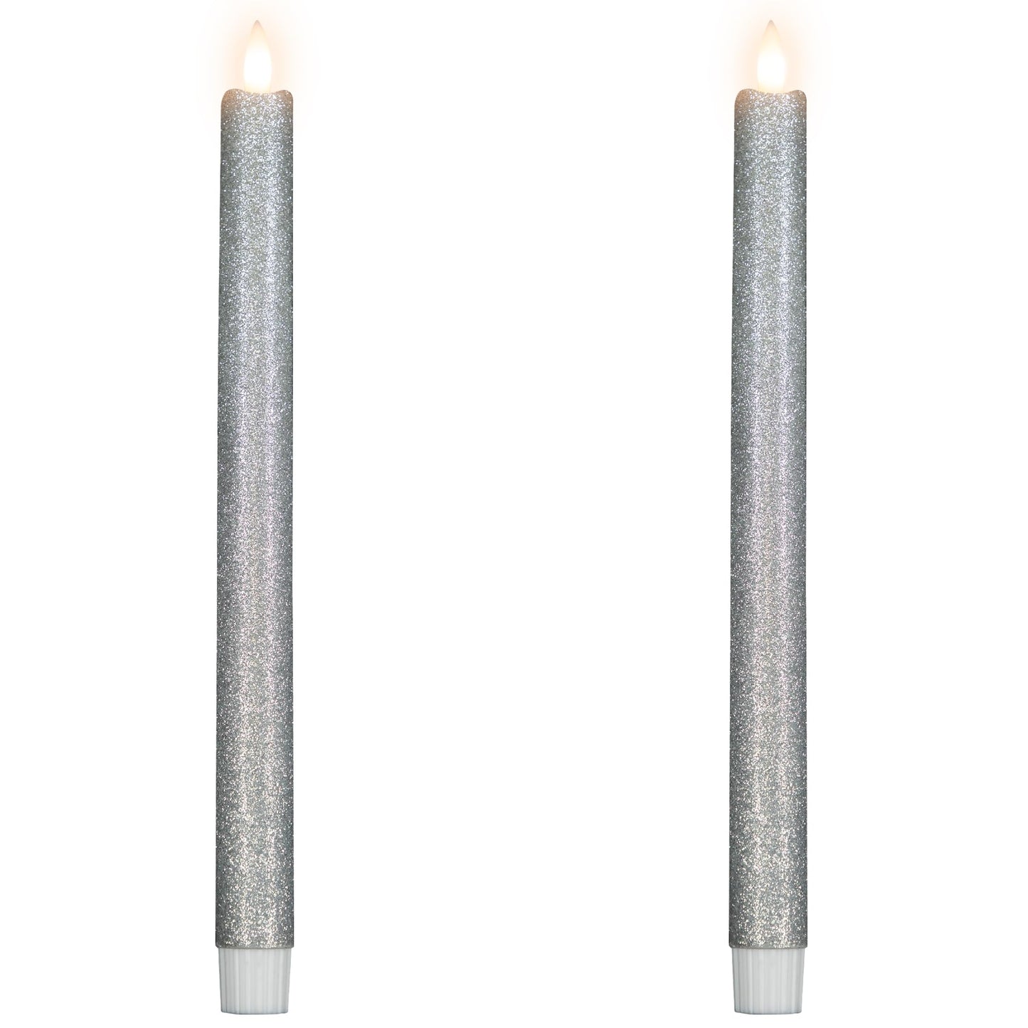 Northlight LED Flameless Flickering Taper Glittered Christmas Candles - 11" - Silver - Set 2