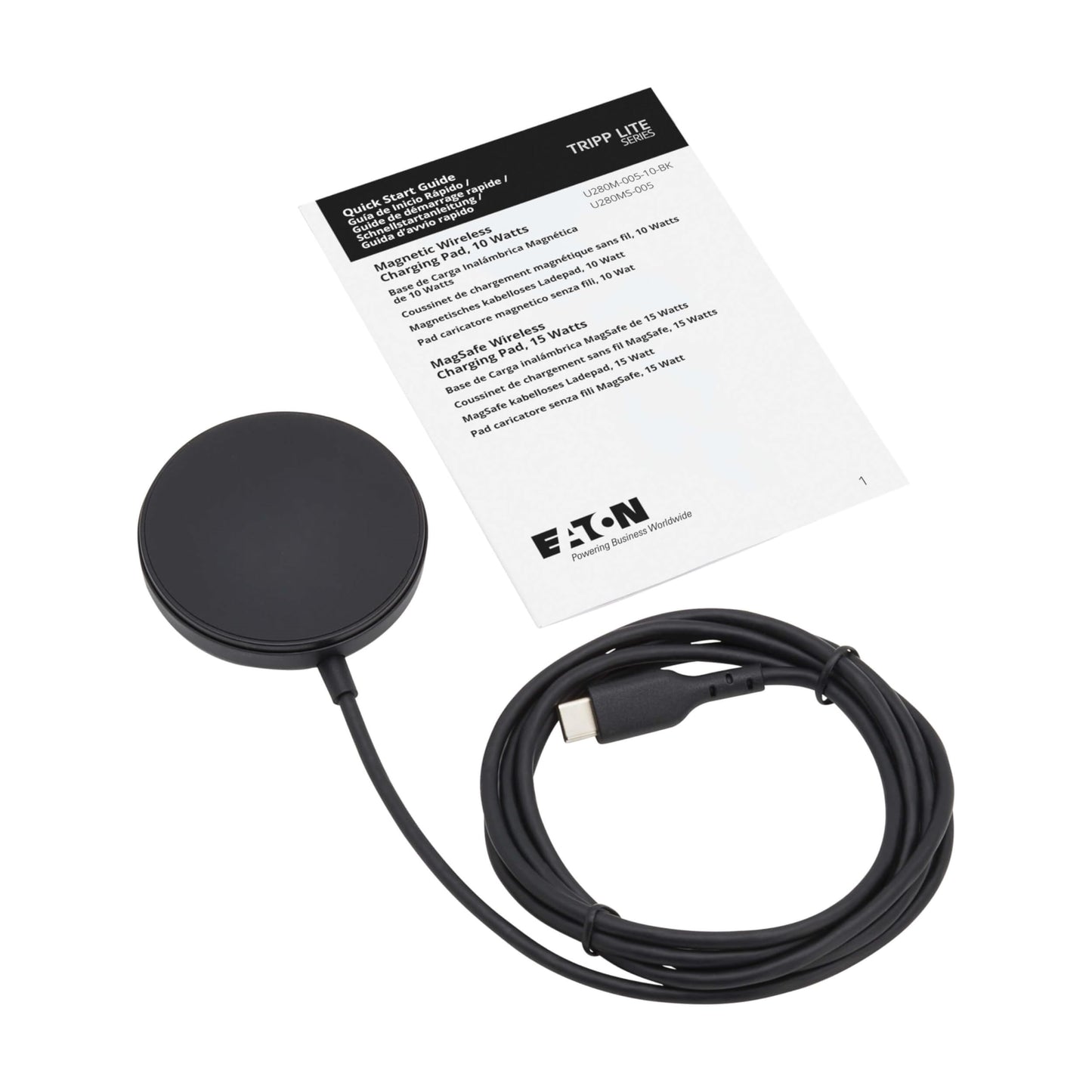 Eaton Tripp Lite Series Wireless Charger Pad, 10W Magnetic Phone Charging Pad, QI-Enabled Phone Compatible for iPhone & Android, 5ft Cable, Black