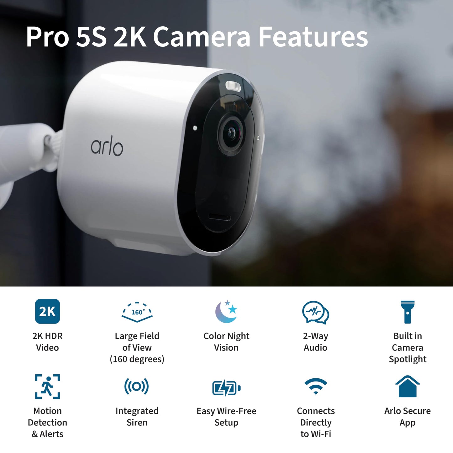 Arlo Pro 5S Spotlight Security Camera 2K HDR | Outdoor | Wireless | Dual-Band Wi-Fi Connects to Strongest Network|12X Zoom, 2-Way Audio, Color Night