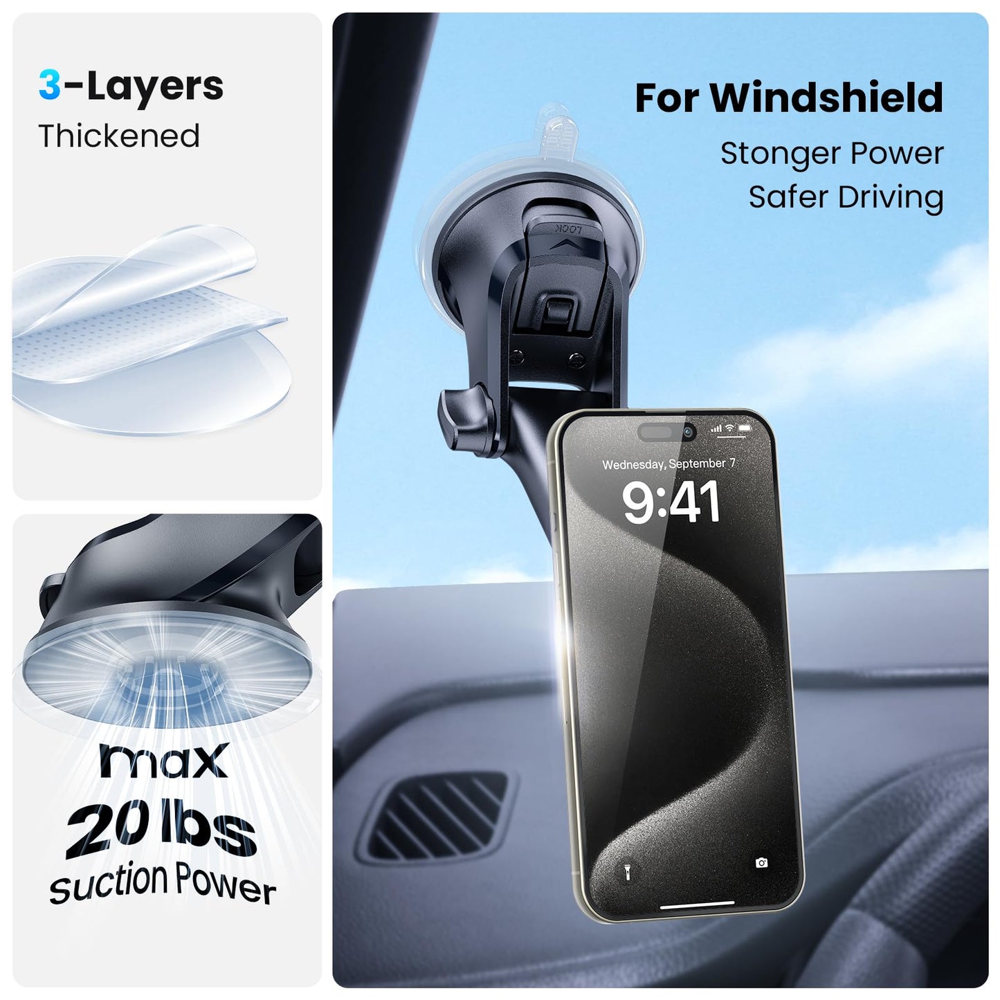 APPS2Car Magnetic Phone Mount for Car, Dashboard & Windshield Suction Cup Holder with Telescopic Arm, Requires Metal Plate for Proper Use, Fit