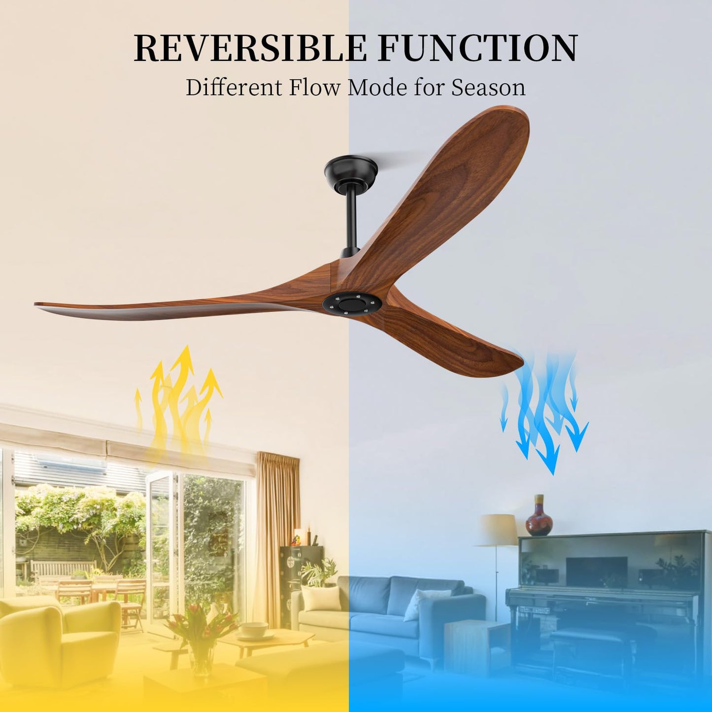 Obabala Ceiling Fan no Light,70 inch Outdoor Ceiling Fan Without Lights for Patios, 3 Blade Solid Wooden Large Propeller Ceiling Fans with Remote
