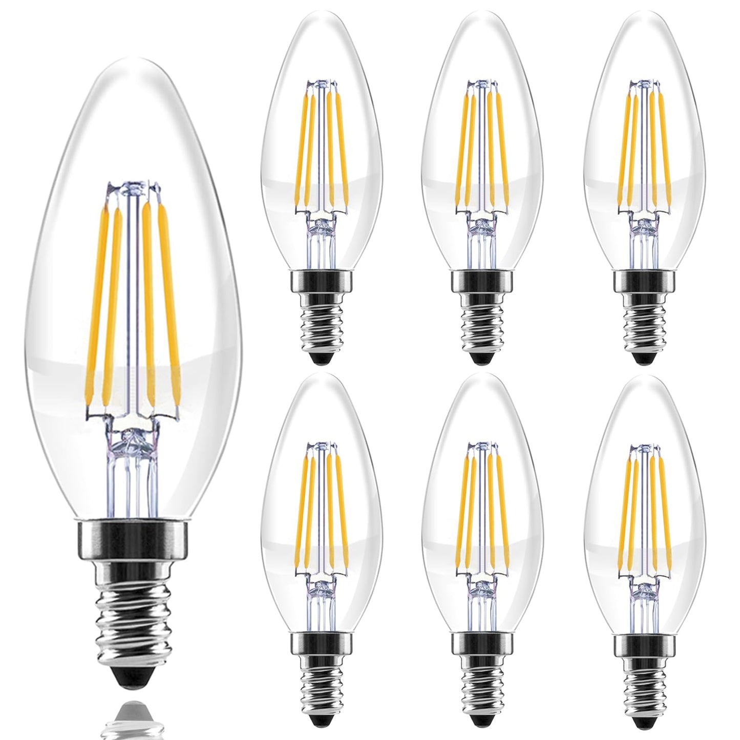SSQY E14 LED Bulb Dimmable, 40W Equivalent, Filament Clear Glass, Soft White 2700K, 4W 400LM B11 Bulbs for for Turkish Lamp, European Chandeliers, 6