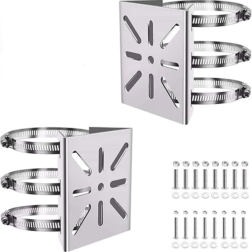 Clearhill Stainless Steel Pole Mount Bracket for Security Cameras, Vertical CCTV Camera Corner Bracket with Adjustable Straps (2)