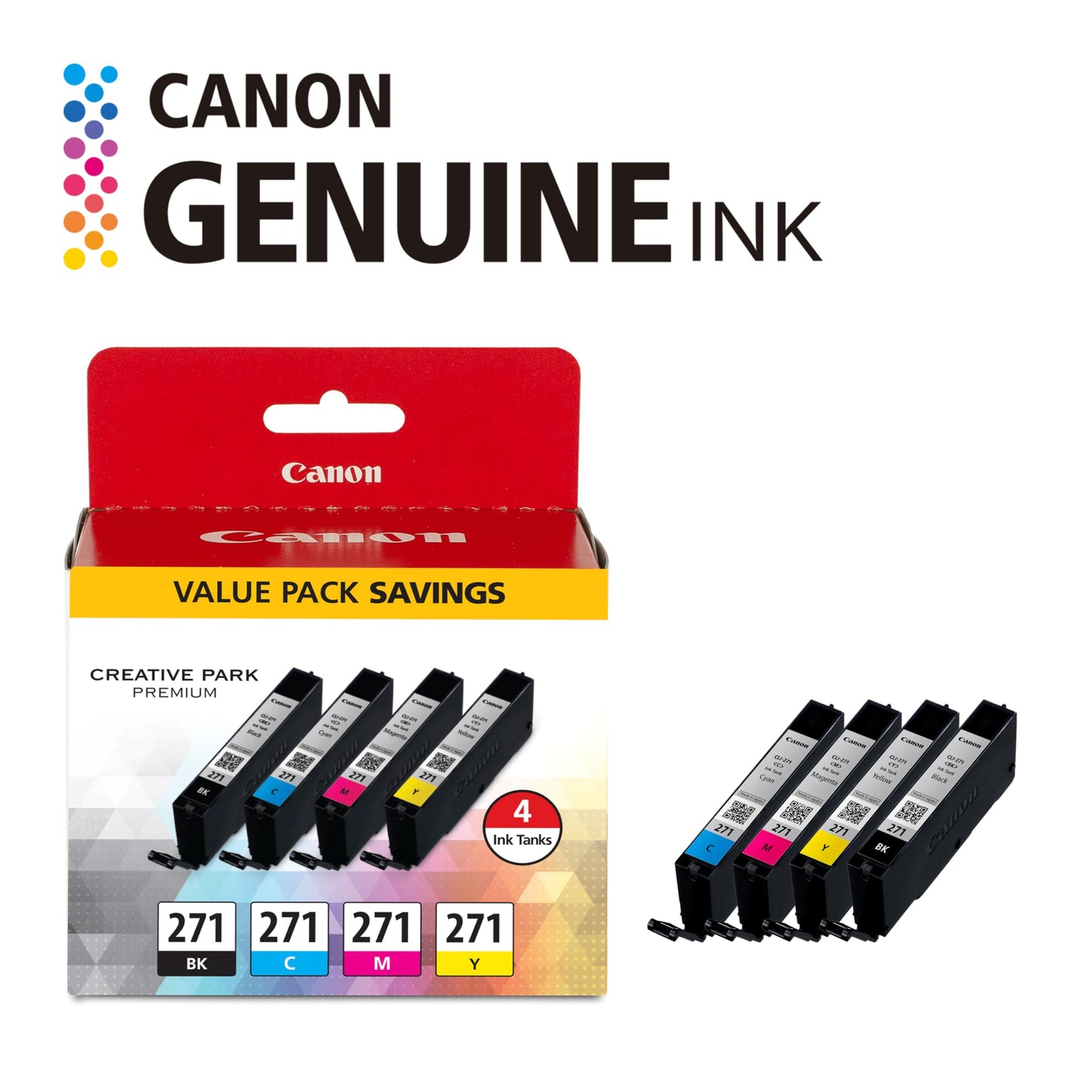 Canon CLI-271 Genuine BK/CMY 4 Color Value Pack, Compatible with MG6820, MG6821, MG6822, MG5720, MG5721, MG5722, MG7720, TS5020, TS6020, TS8020,