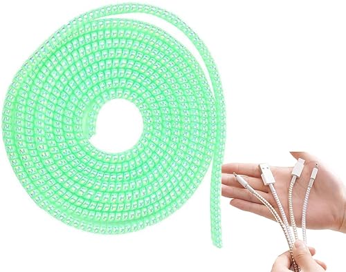 Spiral Cable Protector, Chargers USB Data Cable Protect Sleeve for Phone Earphone, Pet Chew Cables Protector, 1.6m/5.25ft (Green)