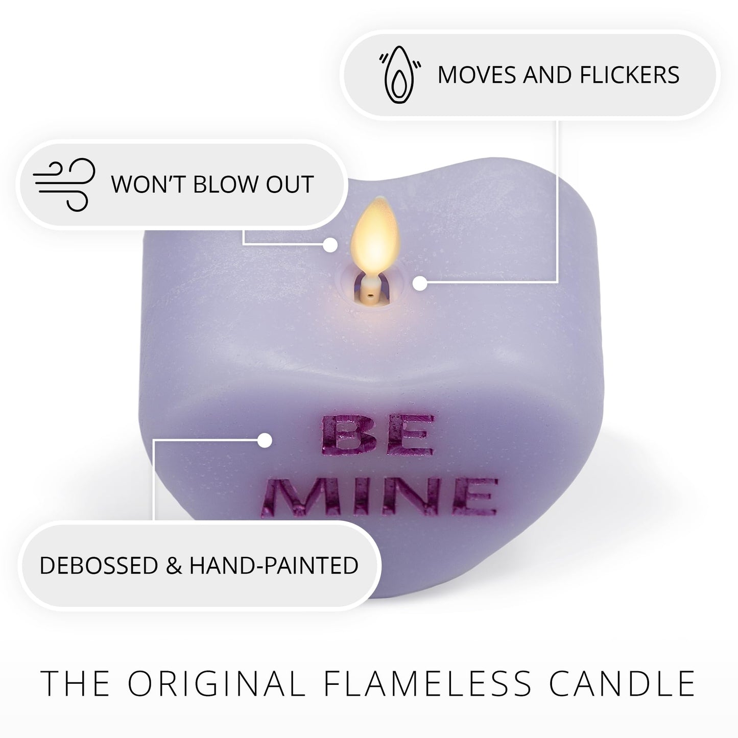 Luminara Candy Heart Be Mine Gentle Lavender Candle- Flameless Real-Flame Romantic Battery Operated LED Decor- Valentine's Day Collection- 3.5" x 4.5"