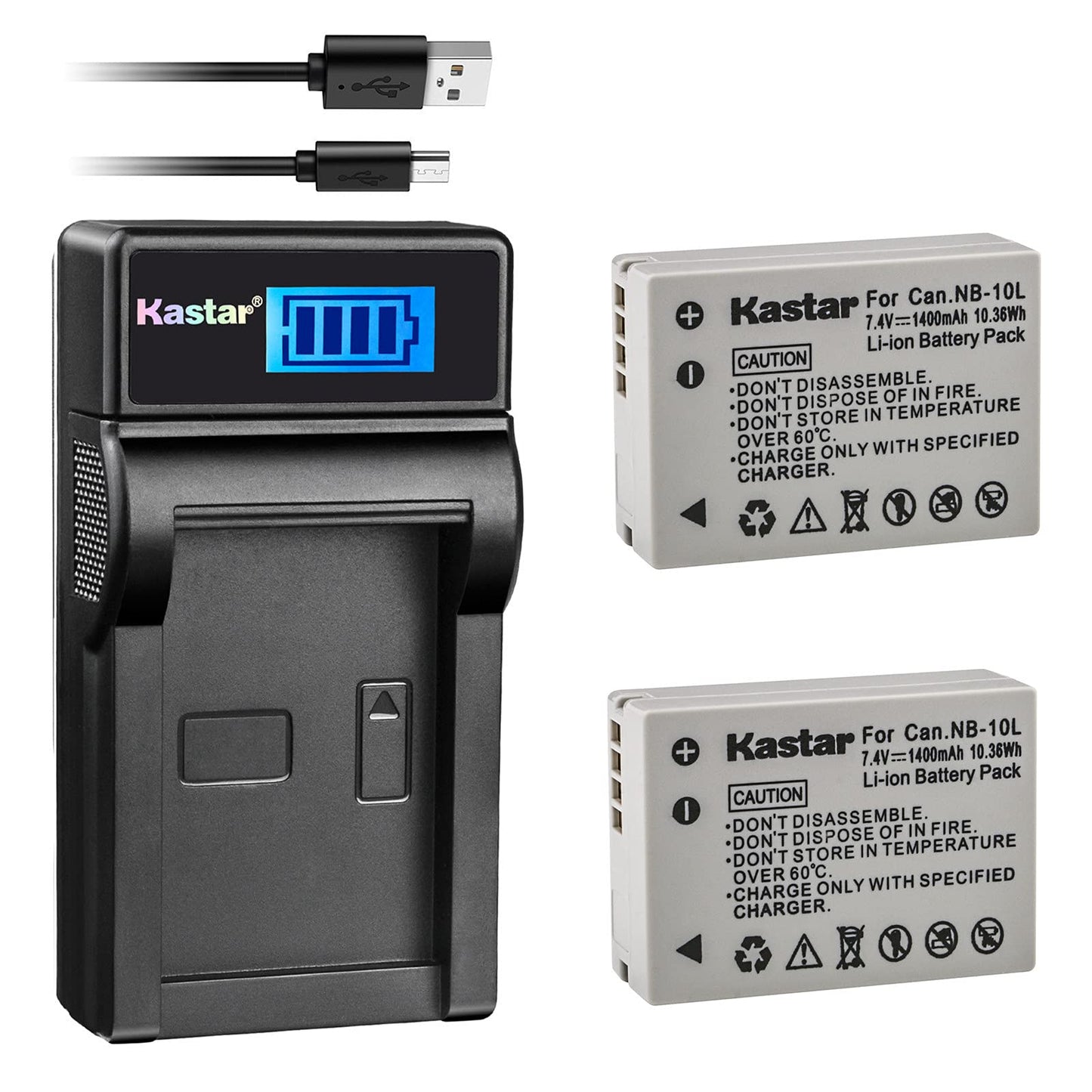 Kastar Battery (X2) & LCD Slim USB Charger for NB-10L, NB10L and PowerShot SX40 HS SX40HS, SX50 HS SX50HS, G1 X G1X, Powershot G15, PowerShot G16