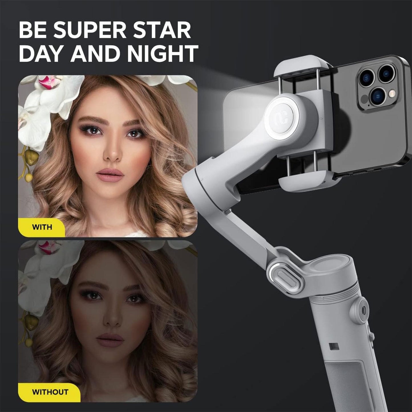 Gimbal Stabilizer for Smartphone w/LED Light Face Tracking Inception Timelapse Handheld Foldable 3-Axis Gimble for iPhone 15 14 13 12 11 Pro Max