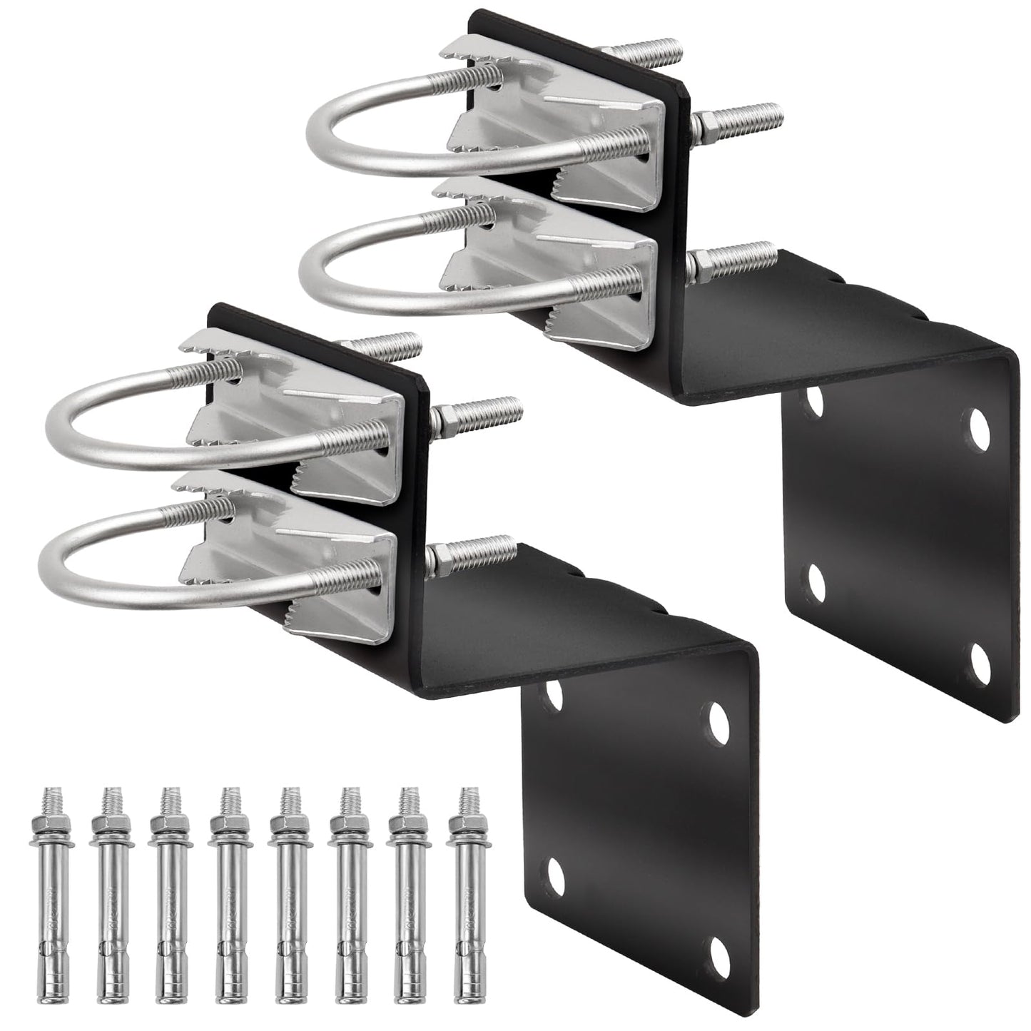 XRDS-RF Antenna Mount Kits - Black-Coated Pole Mount Bracket with Double U-Bolts Clamp V Jaw Bracket for Outside Home Antenna Holder - 2 Sets
