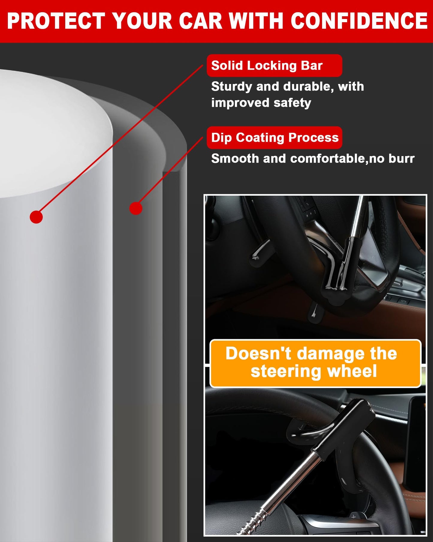 Tevlaphee Car Steering Wheel Lock Great Deterrent Adjustable Car Lock Steering Wheel Anti Theft Car Device for Vehicles,Trucks,Vans,SUVs (Black)