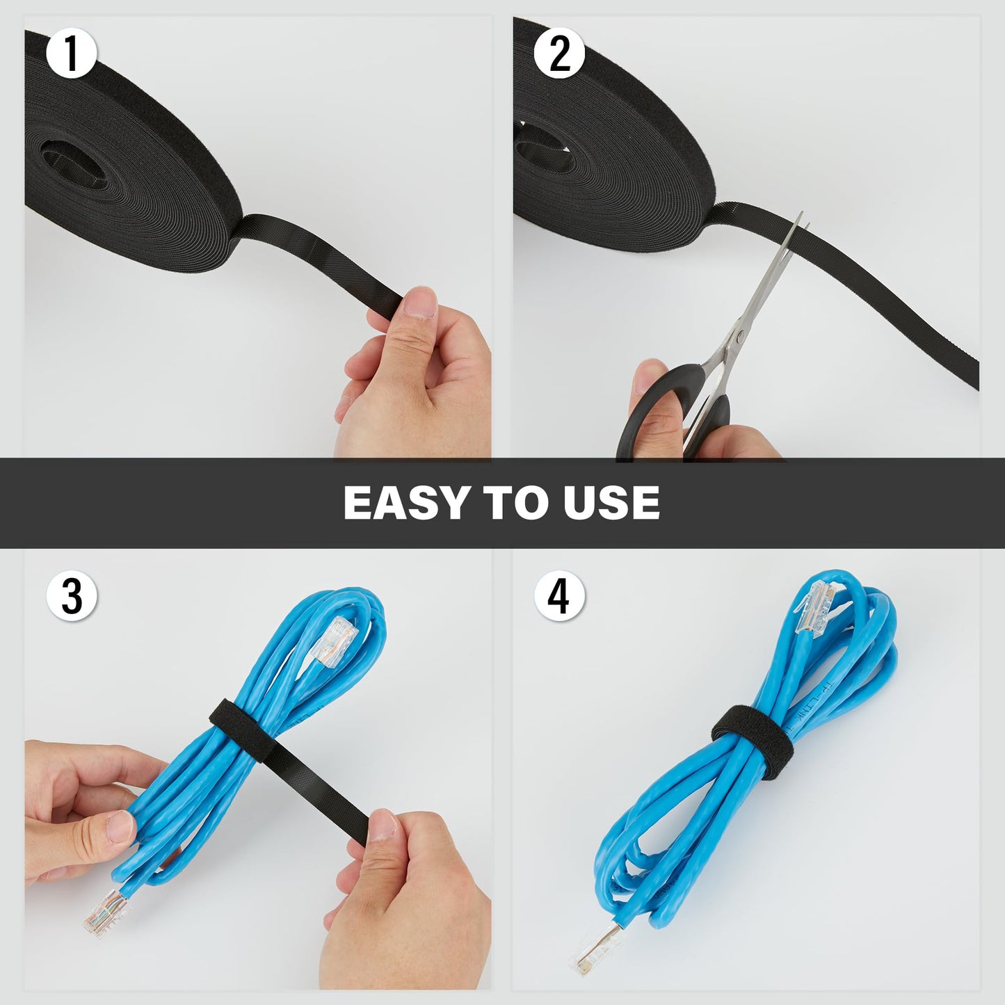 144 ft x 1/2 inch Hook and Loop Roll, Reusable Fastening Cable Ties, Multi-Purpose Cable Management Wire Ties Cable Straps for Organizing Home, Office