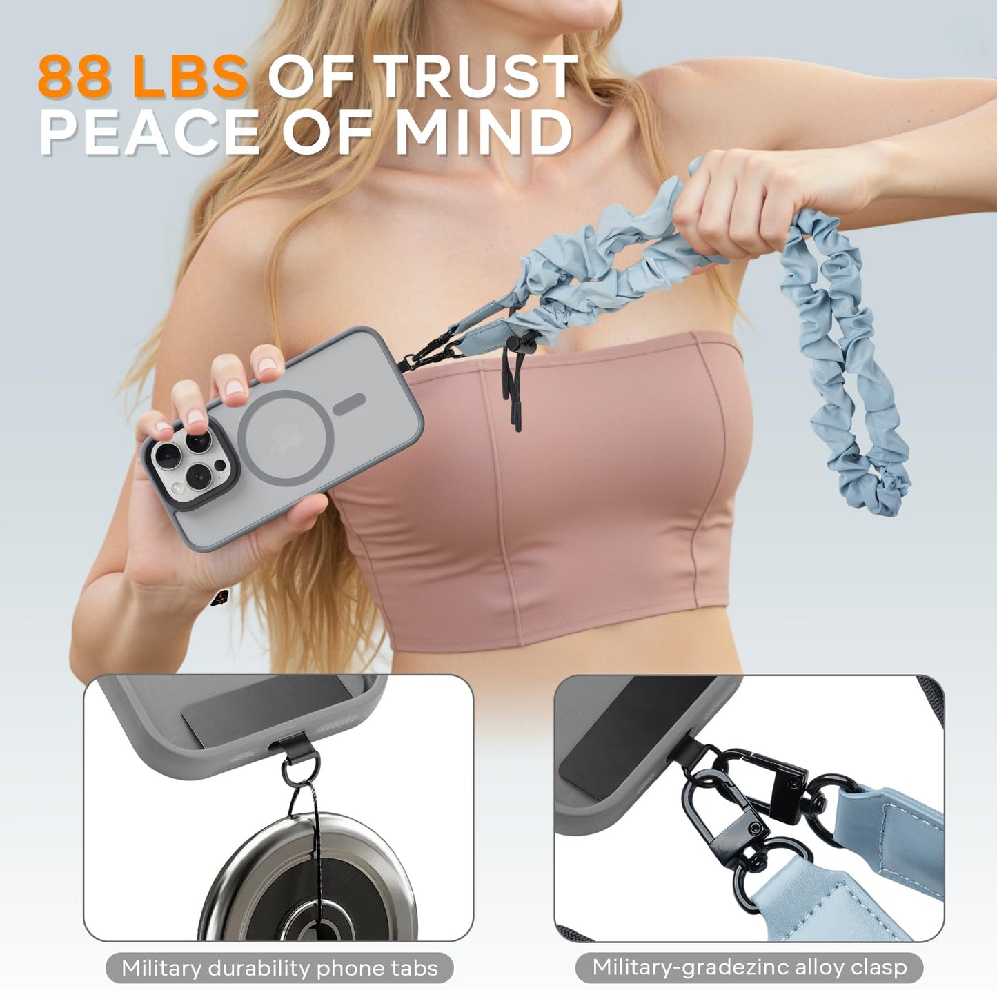 Phone Lanyard Crossbody & Phone Wrist Strap Set, Adjustable Anti Theft Phone Strap for All Phones, Skin-friendly Cell Phone Lanyard & Phone Strap