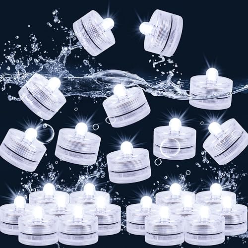 JINHEZO Submersible LED Light, Tea Lights, Pond Underwater Small LED Lights, Battery Operated 125 Hours, for Wedding Home Vase Festival Party