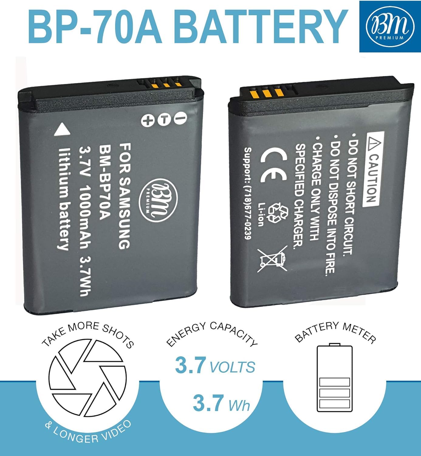 BM Premium 2 BP-70A Batteries and Charger for Samsung ES65, ES70, ES80, MV800, PL120, PL170, PL200, SL50, SL600, SL605, SL630, ST76, ST80, ST90, ST95