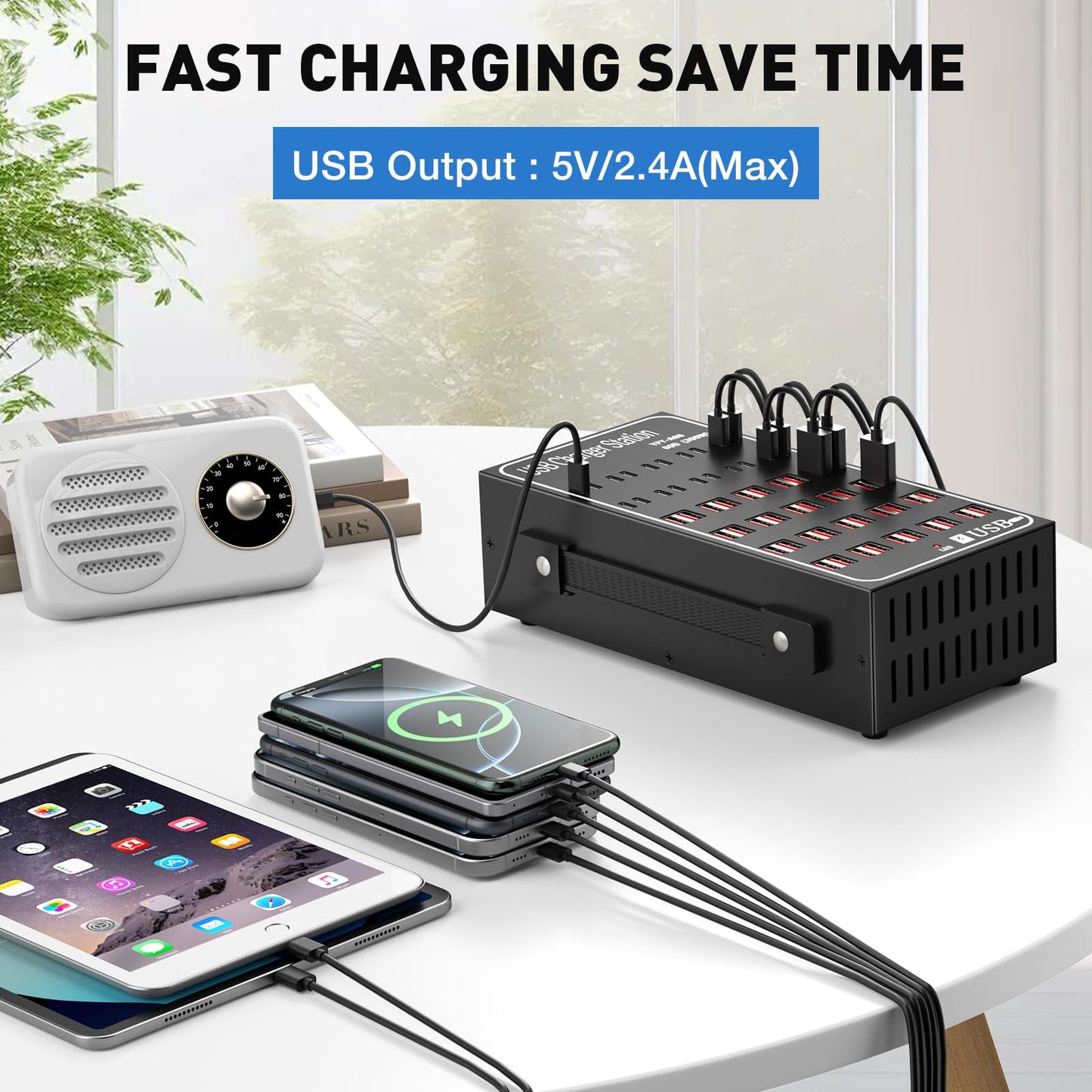 Multiple USB Charging Station 60 Port (40 USB A & 20 USB~C Port), MIXILIN 300W(60A) Fast Charger Station with Power Switch, Desktop USB~C Charger