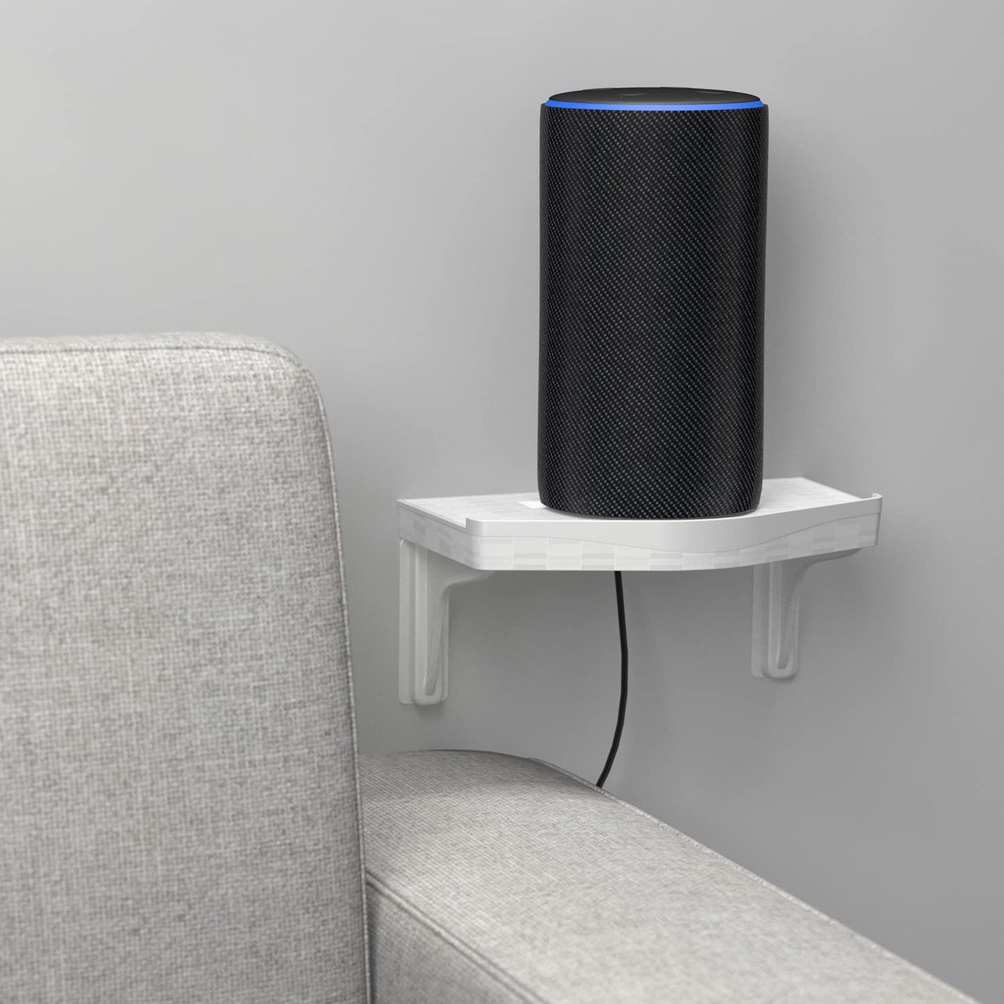 D-Line 1-Shelf Modern White Wall Mount Outlet Shelf for Horizontal & Vertical Outlets, Echo Dot Socket Shelf, Smart Phone Perch, Built in Cable