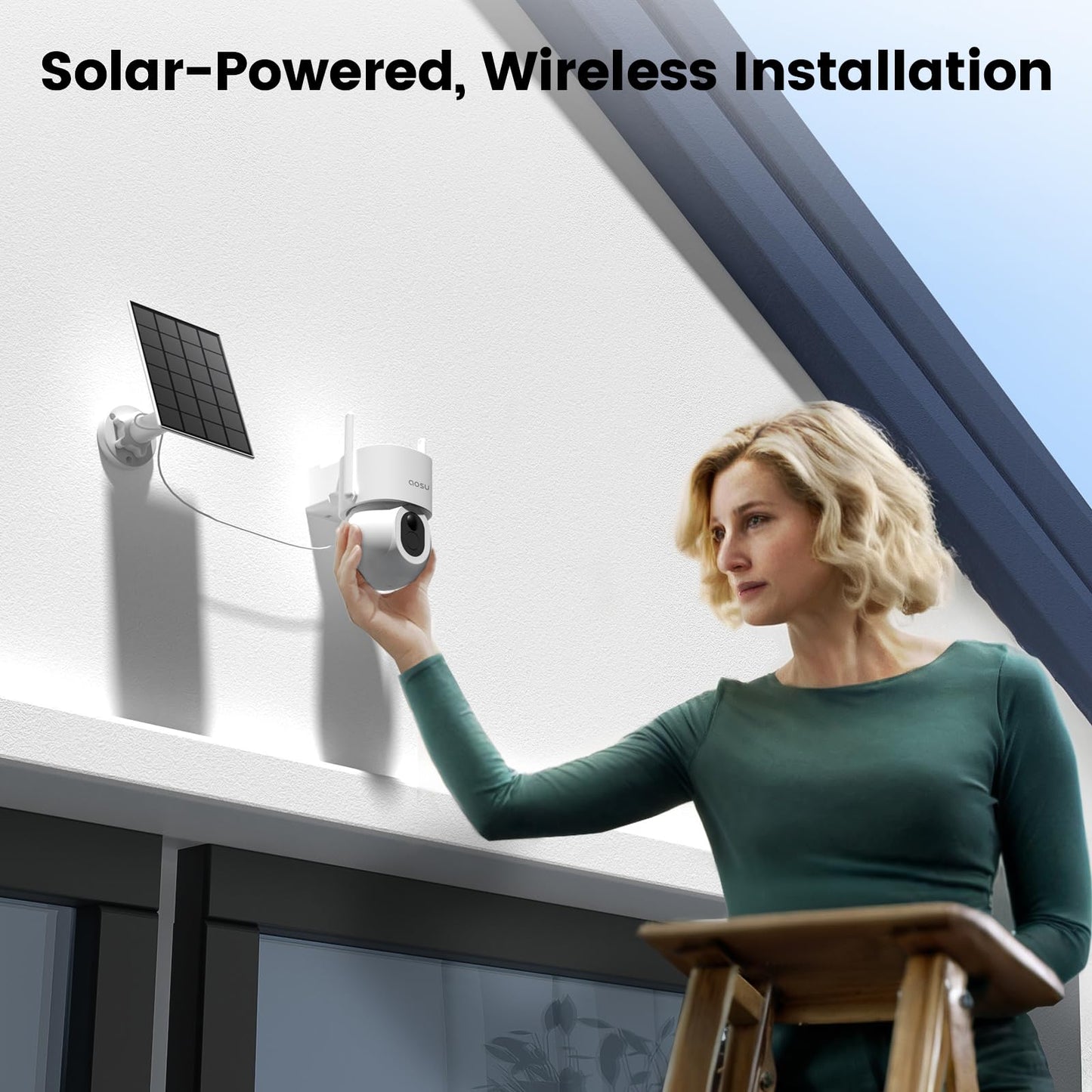 AOSU Solar Security Cameras Wireless Outdoor - 3K 5MP Home Security Camera, 360° Panoramic View, 400-Lumen Floodlight Camera, Color Night Vision, WiFi