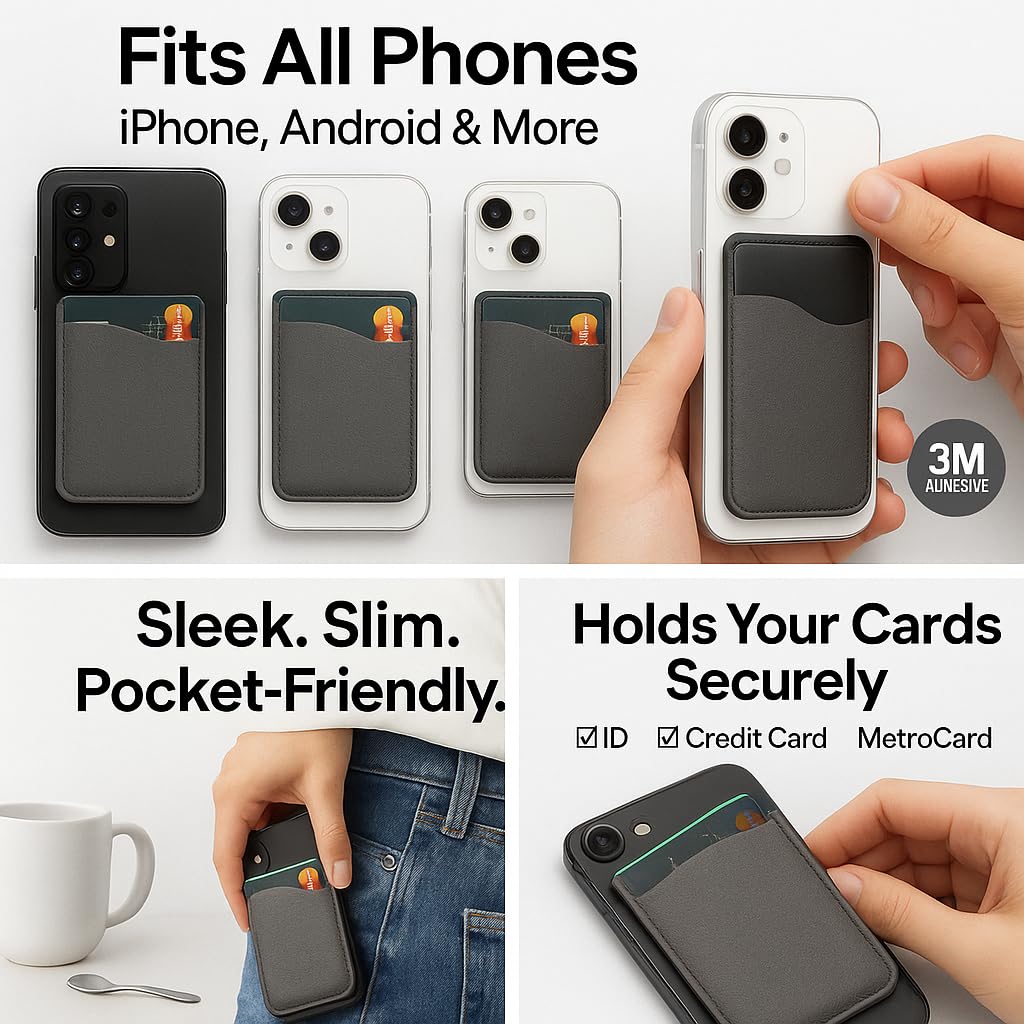 F&N Trading Inc Phone Card Holder for Back of Phone - Stick-On Wallet Pouch for iPhone, Android, and Most Smartphones - Holds ID and Credit Cards