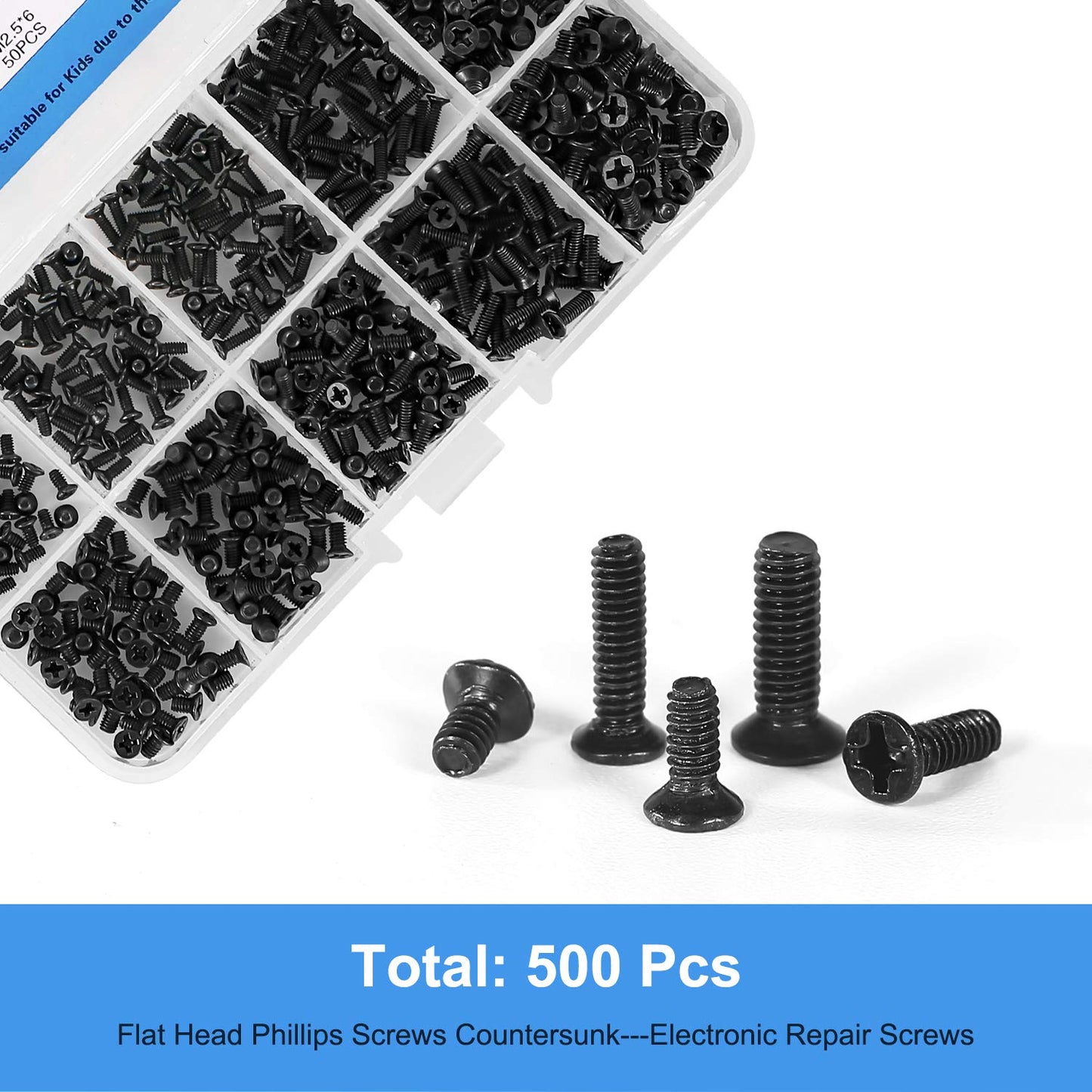 MEIYYJ 500pcs M2 M2.5 M3 Laptop Notebook Computer Replacement Screws Kit, PC Flat Head Phillips Screw Assortments, Countersunk SSD Electronic Repair